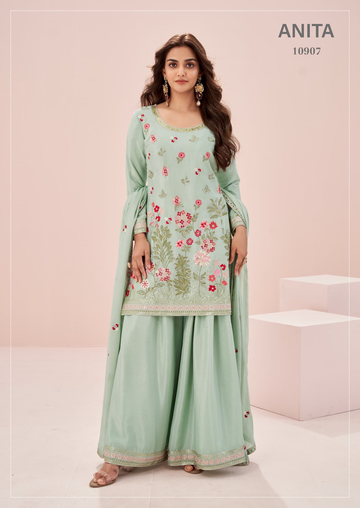 Indian Chinon Silk Sharara Suit