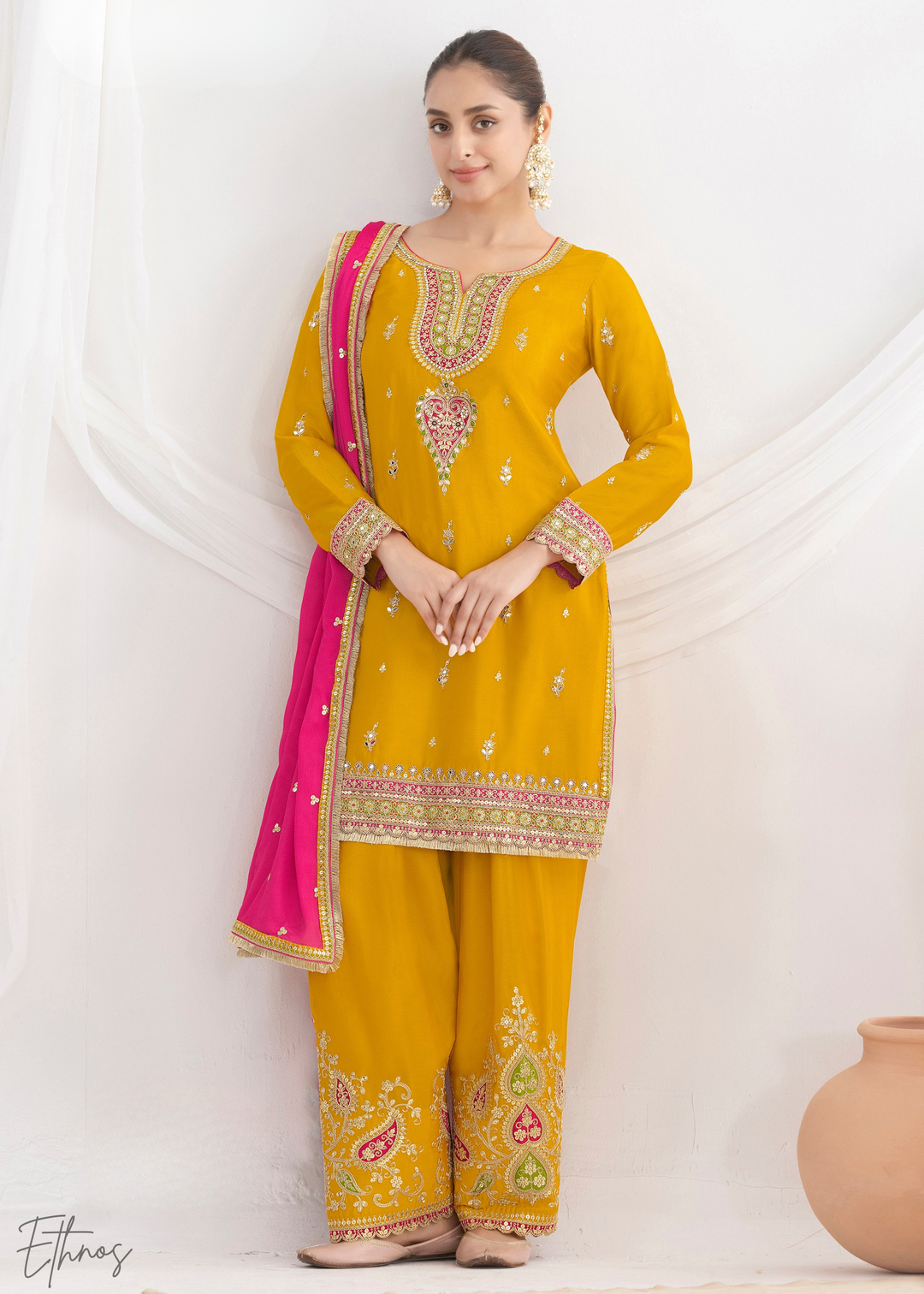 Dandelion Yellow Chinon Silk Salwar Suit