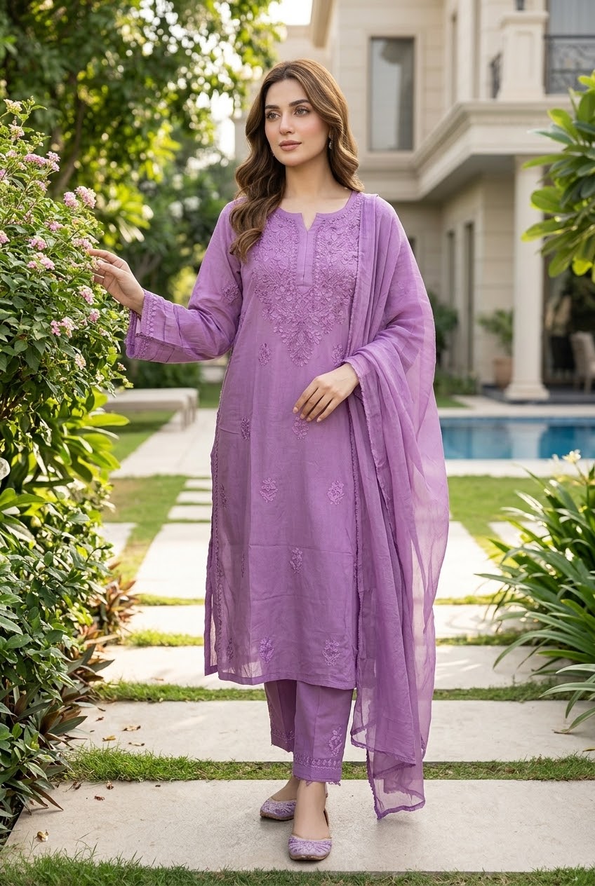 Lucknow 3pc Embroidered Suit