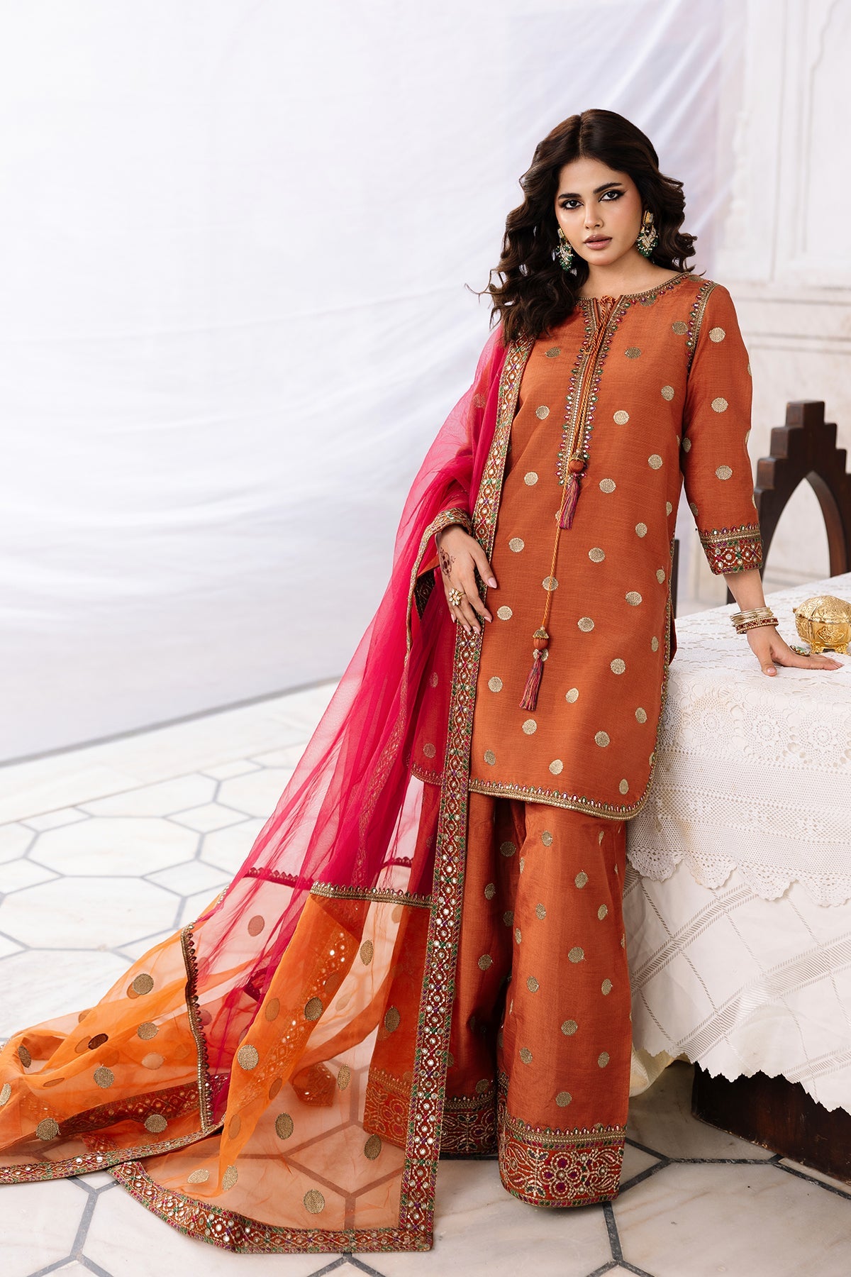 3-PC Embroidered Raw-Silk Suit By Charizma