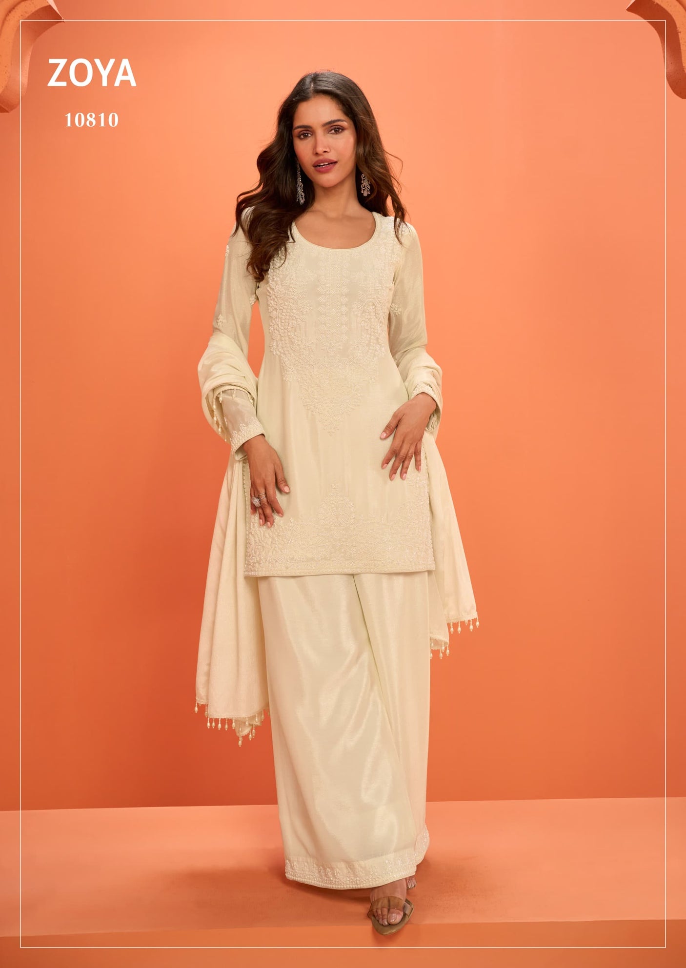 White Chinon Party Wear Sharara Suit