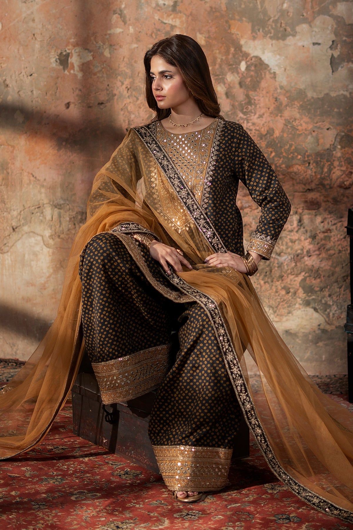 3-PC Embroidered Raw-Silk Suit By Charizma