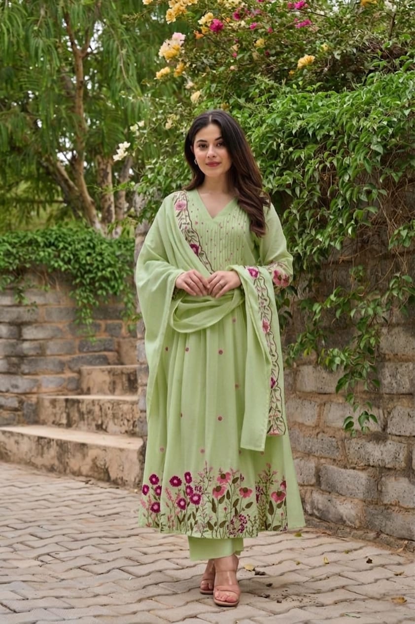 Chanderi Silk Embroidered & Handwork Anarkali Set