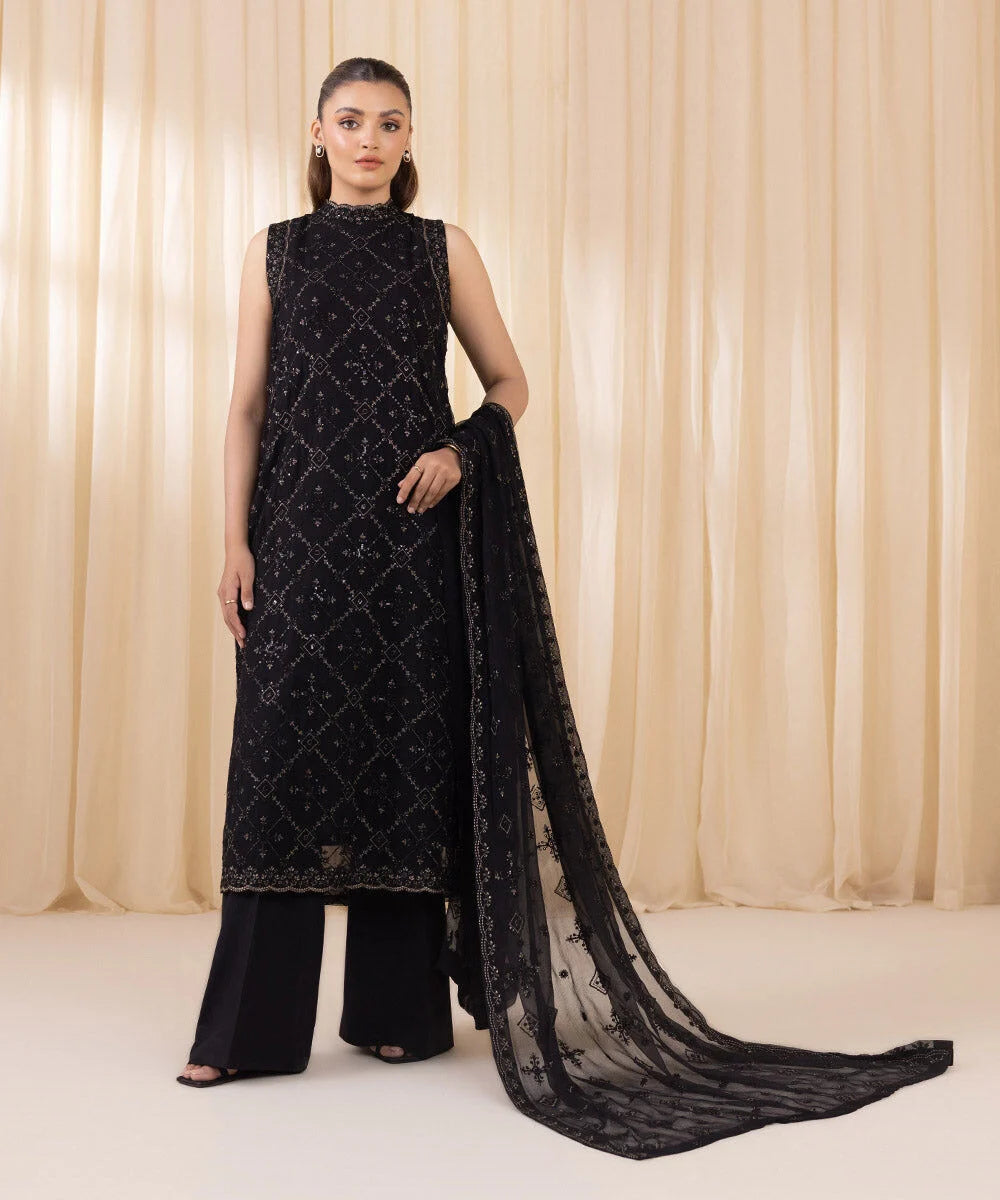 3 Piece - Embroidered Chiffon Suit by Sapphire