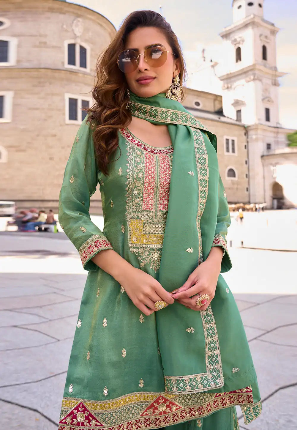 Sea Green Shimmer Pakistani Suit