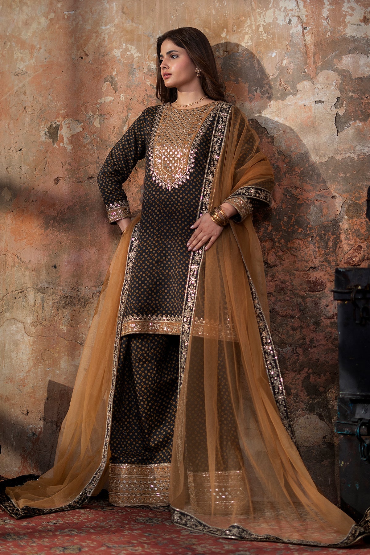 3-PC Embroidered Raw-Silk Suit By Charizma