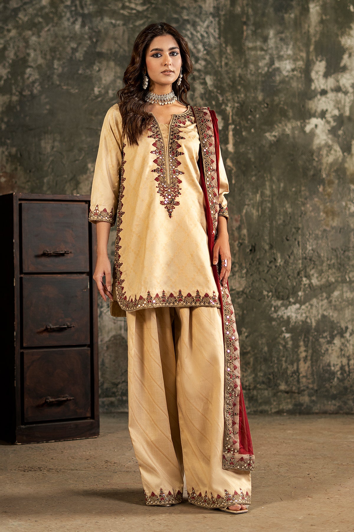 3-PC Embroidered Luxury Suit By Charizma