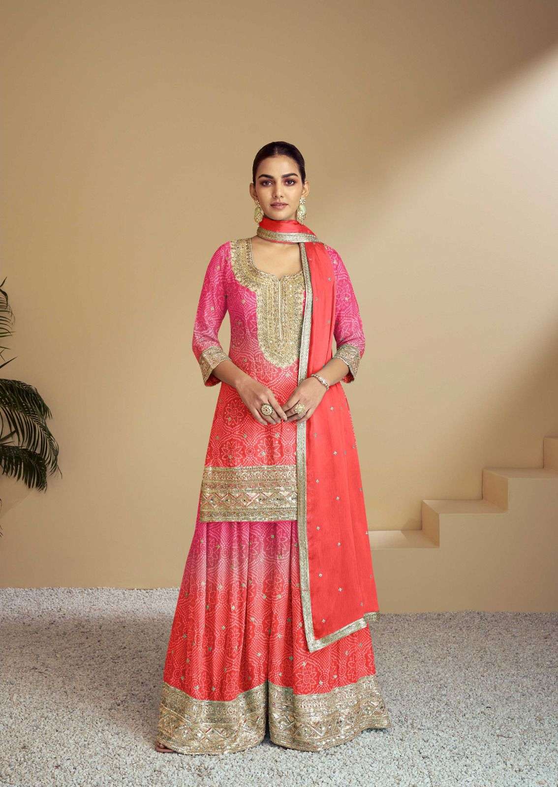 Indian Embroidered Chinon Palazzo Suit