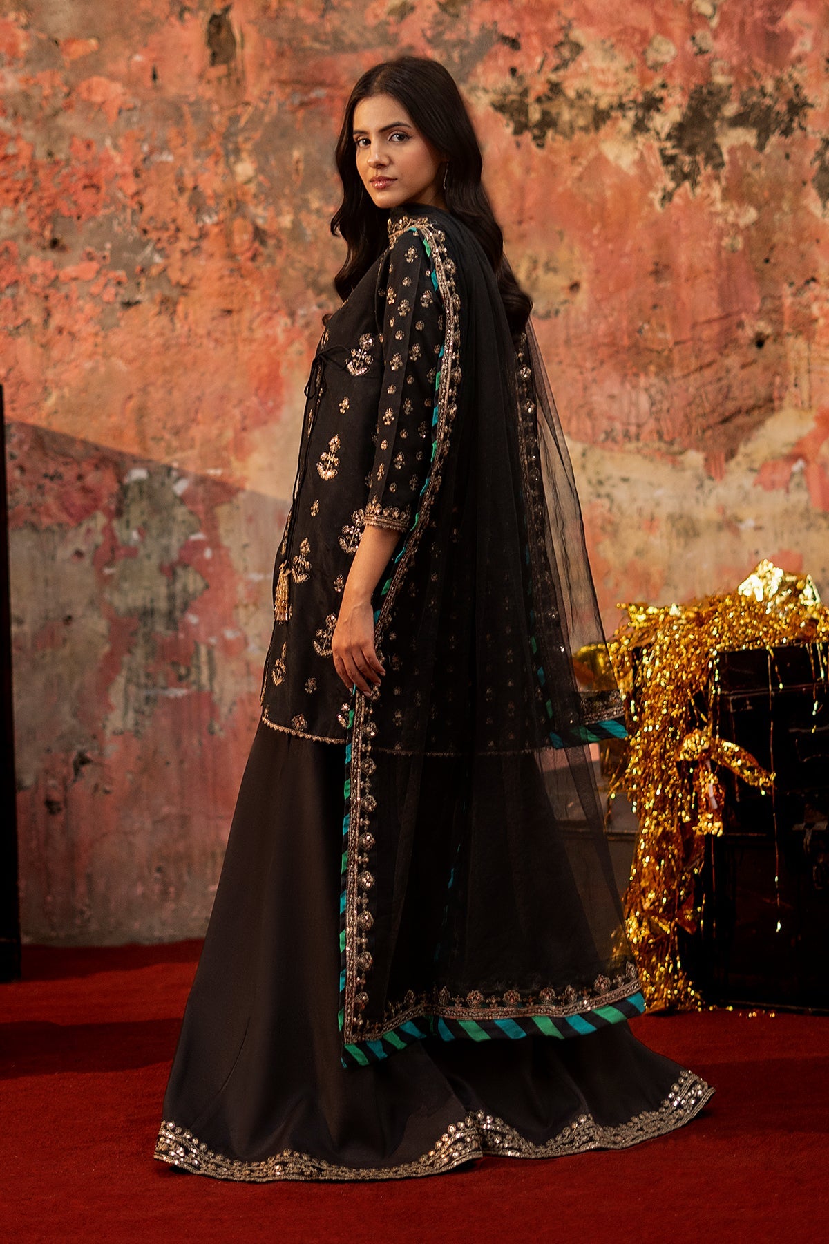 3-PC Embroidered Raw-Silk Suit By Charizma