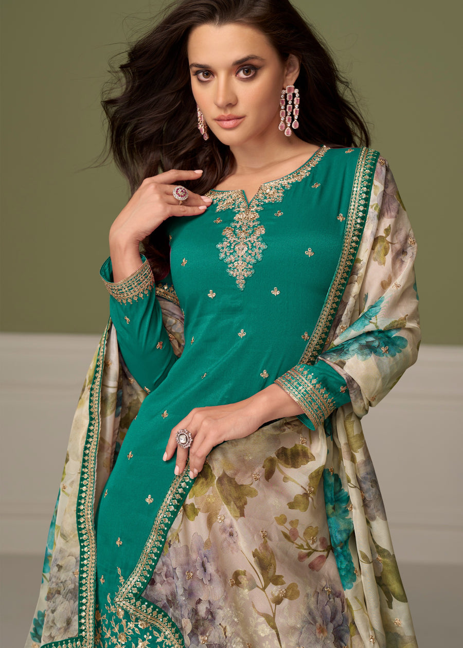 Deep Emerald Green Palazzo Silk Suit