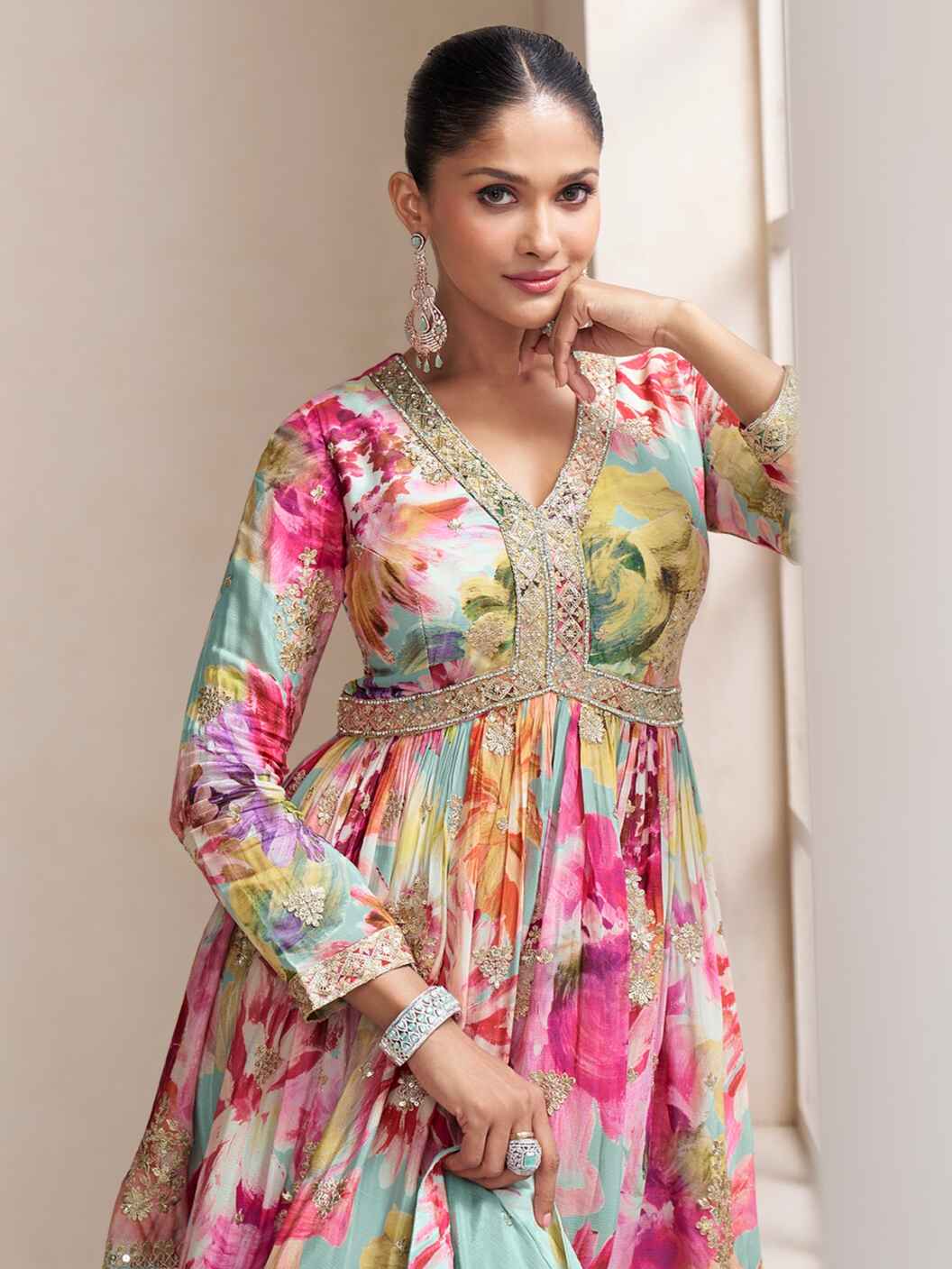 Multicolor Floral Printed Palazzo Premium Festive Wear Salwar Kameez