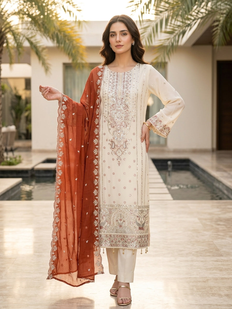 Luxury Chiffon Embroidered Party Wear