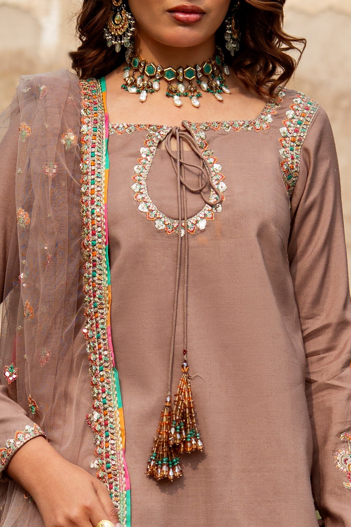 3-PC Embroidered Raw-Silk Suit By Charizma