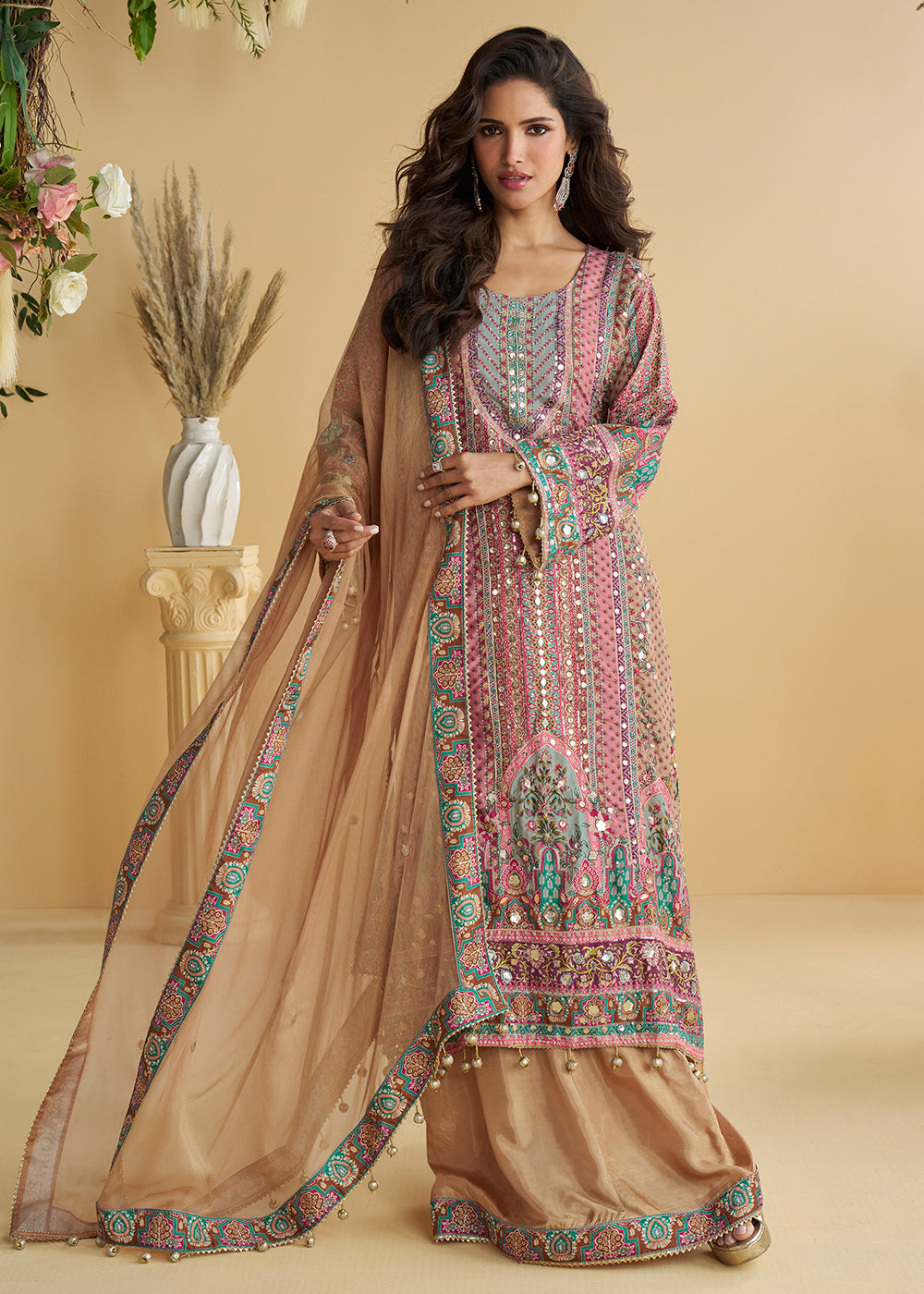 Multicolor Trendy Crepe Printed Palazzo Style Suit
