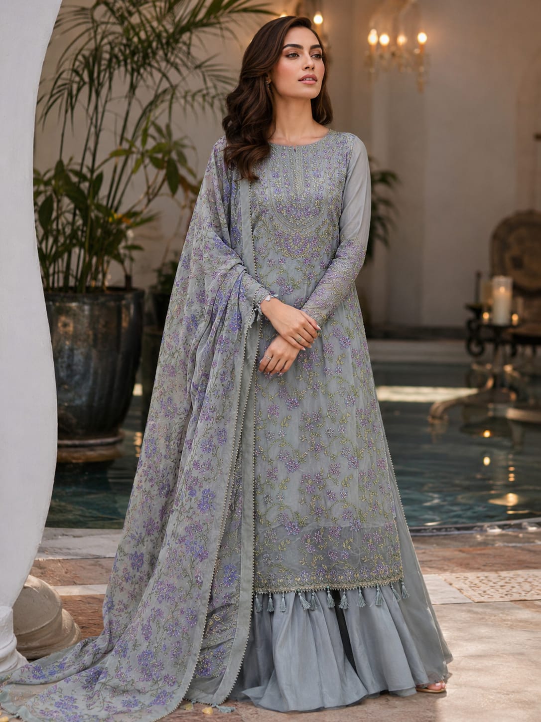 Sapphire 3 Piece - Embroidered Chiffon Suit