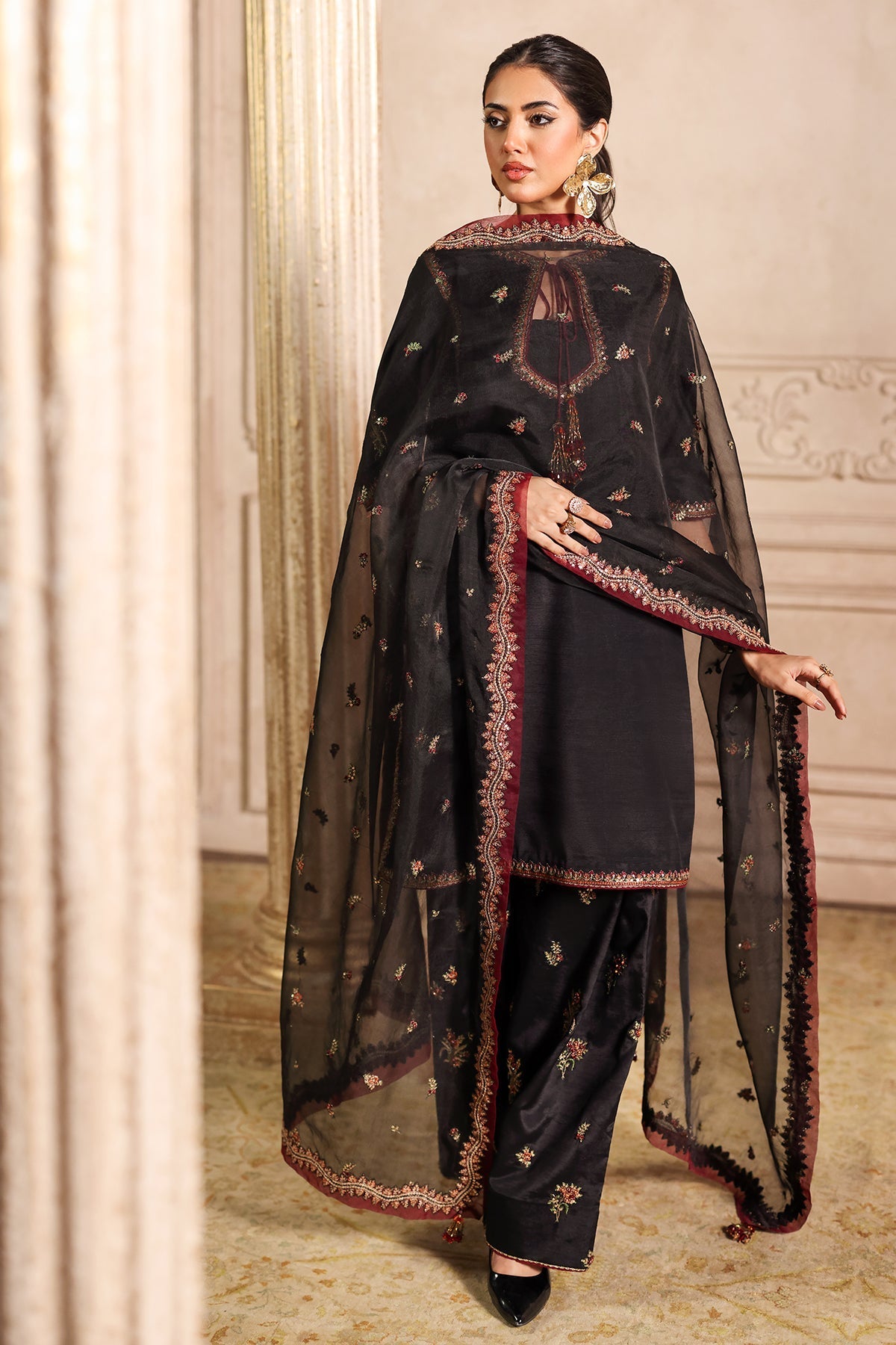 3-PC Embroidered Raw-Silk Suit by Charizma
