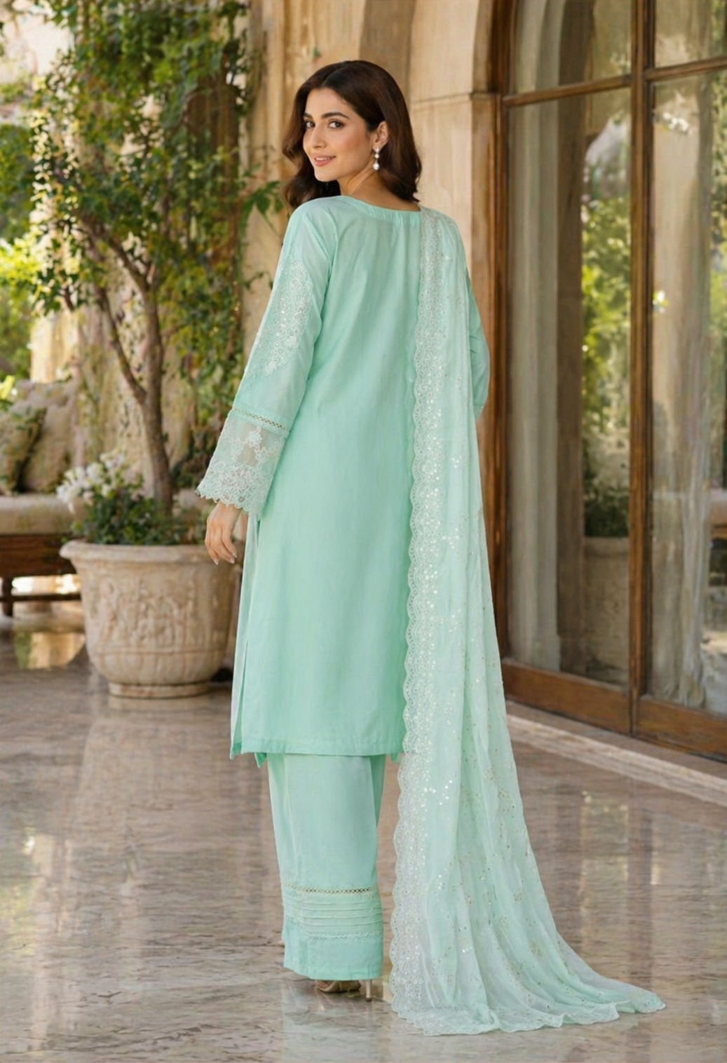 Bin Saeed Luxury Embroidered Lawn With Chiffon Dupatta