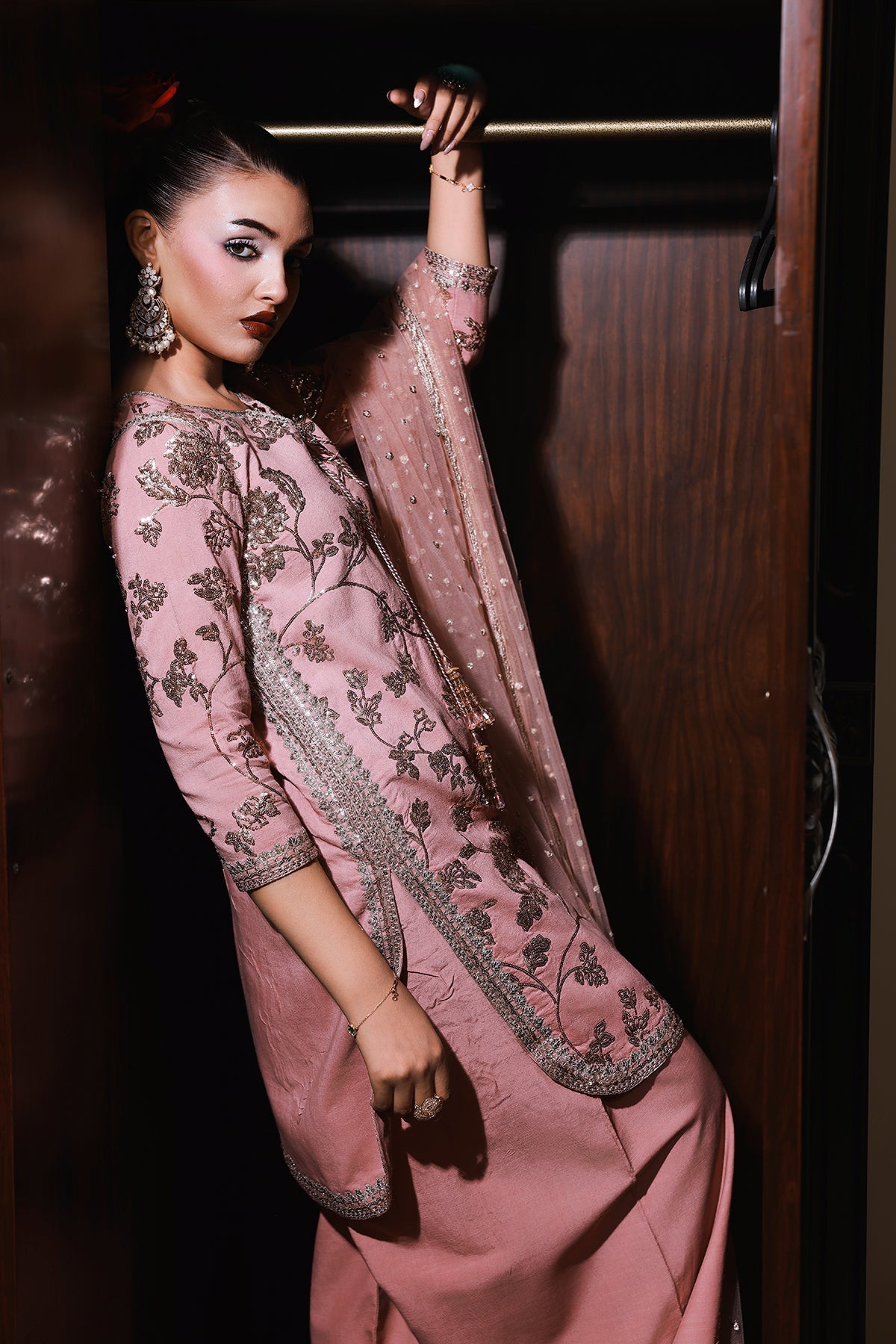 3-PC Embroidered Raw-Silk Suit by Charizma