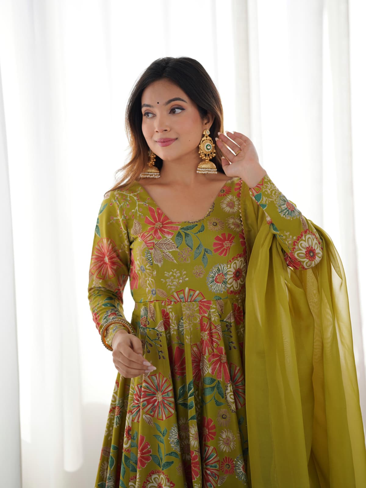 Mehndi Color Raman silk Printed Plazzo Suit