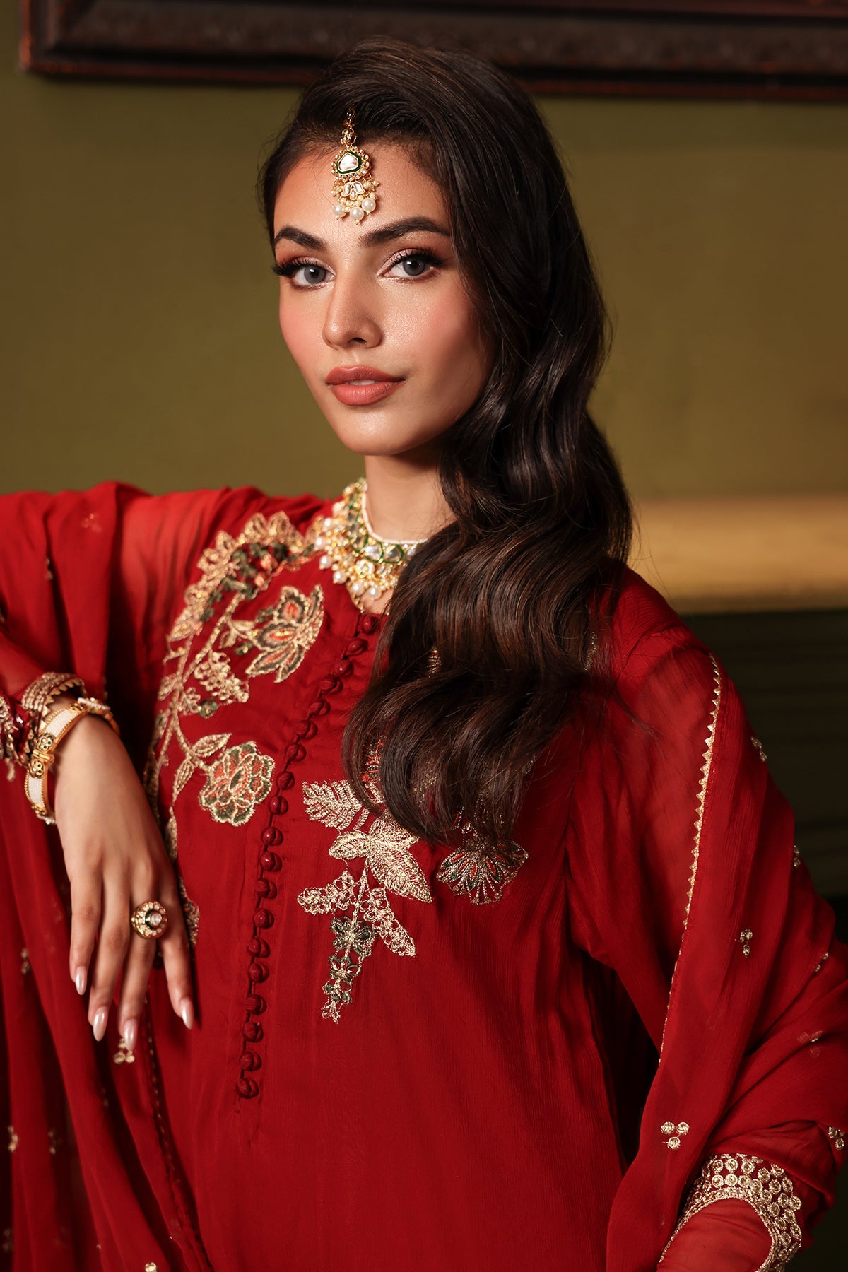 3-PC Embroidered Raw-Silk Suit by Charizma