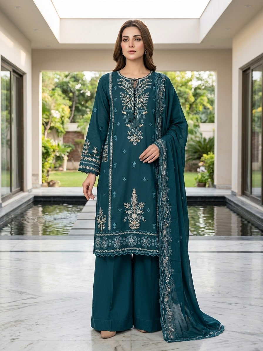 Bin Saeed Luxury Embroidered Lawn With Chiffon Embroiderd Dupatta