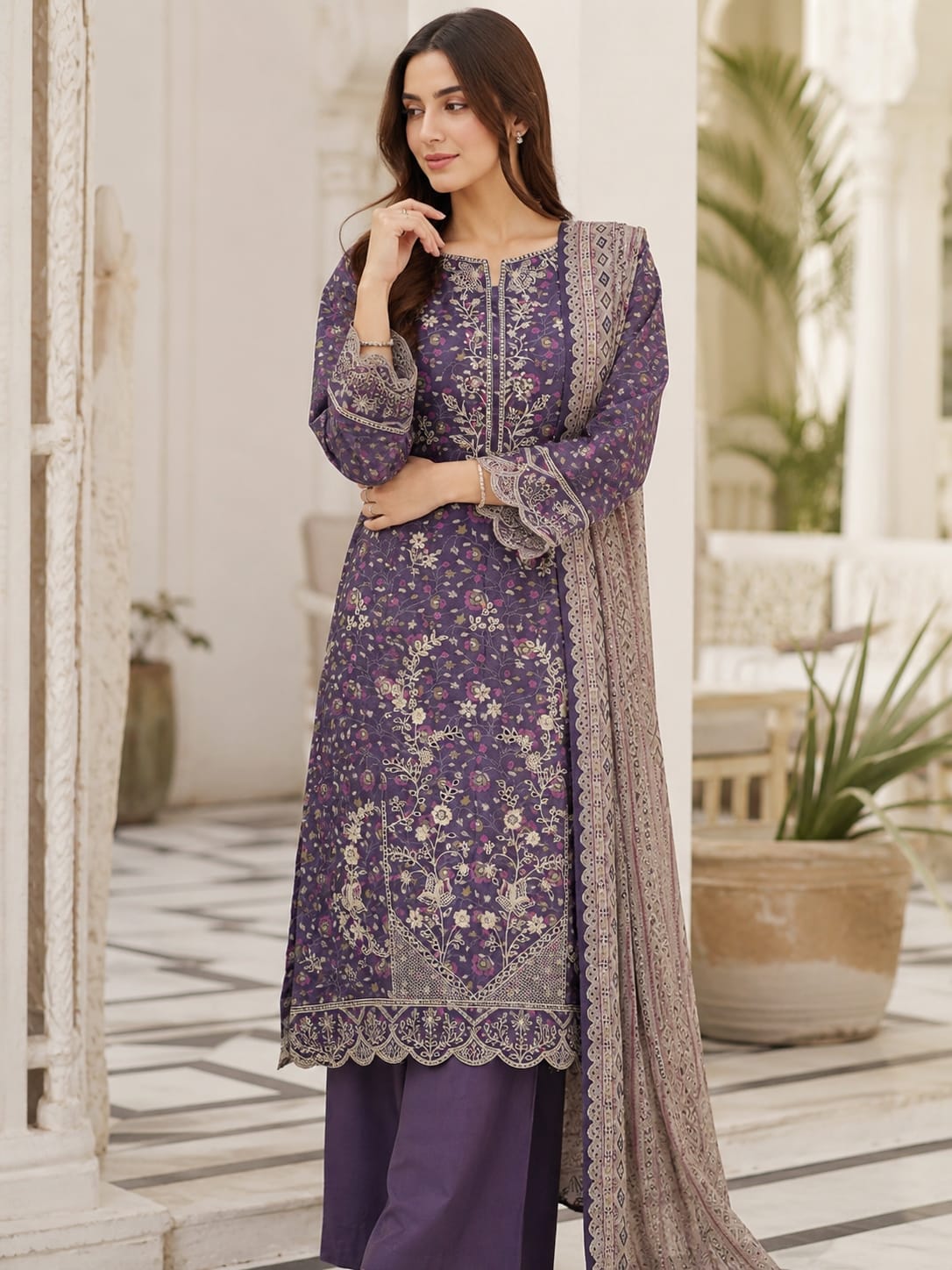 Bin Saeed Embroidered Lawn With Cotton Duptta