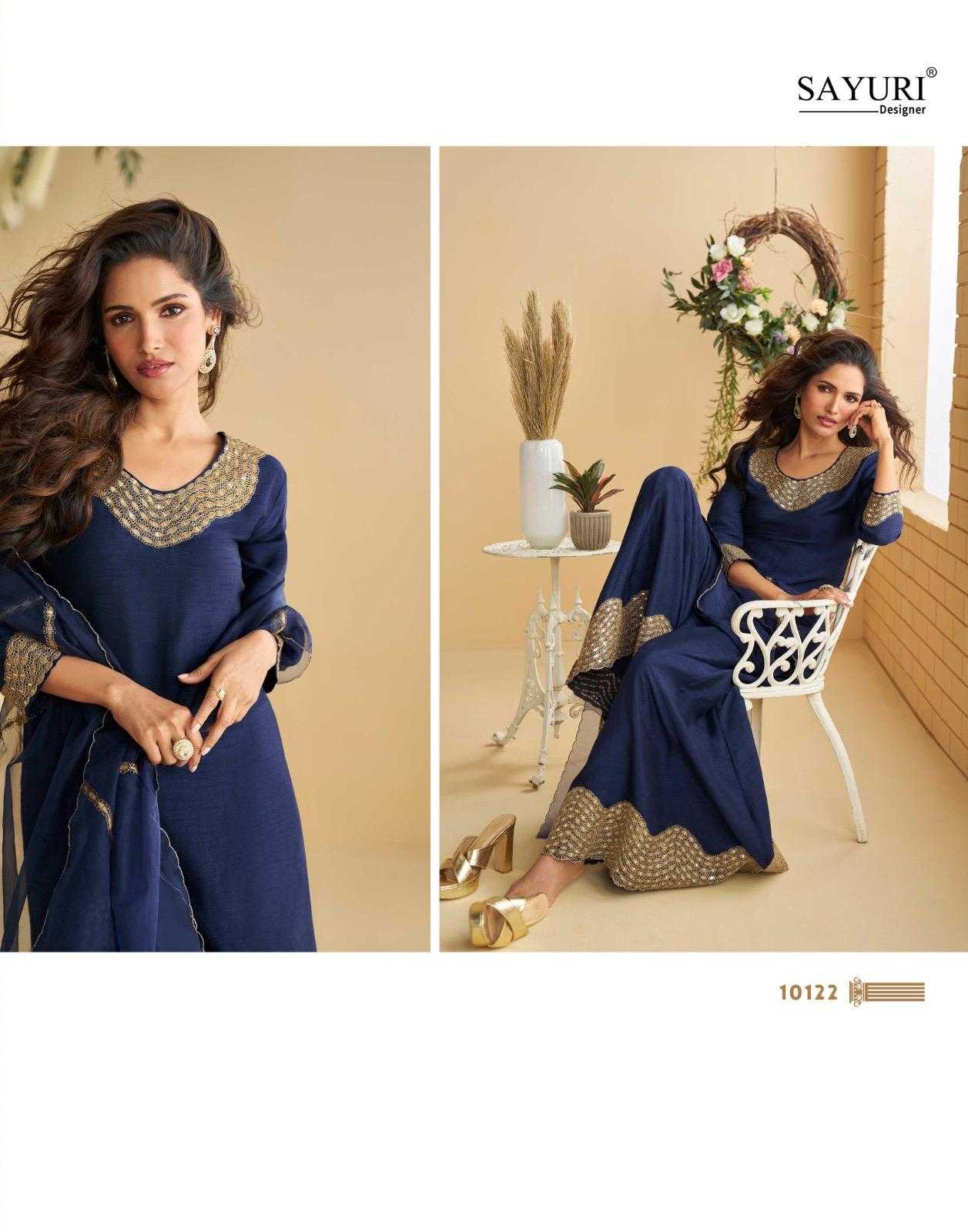 Deep Navy Blue Silk Palazzo Suit