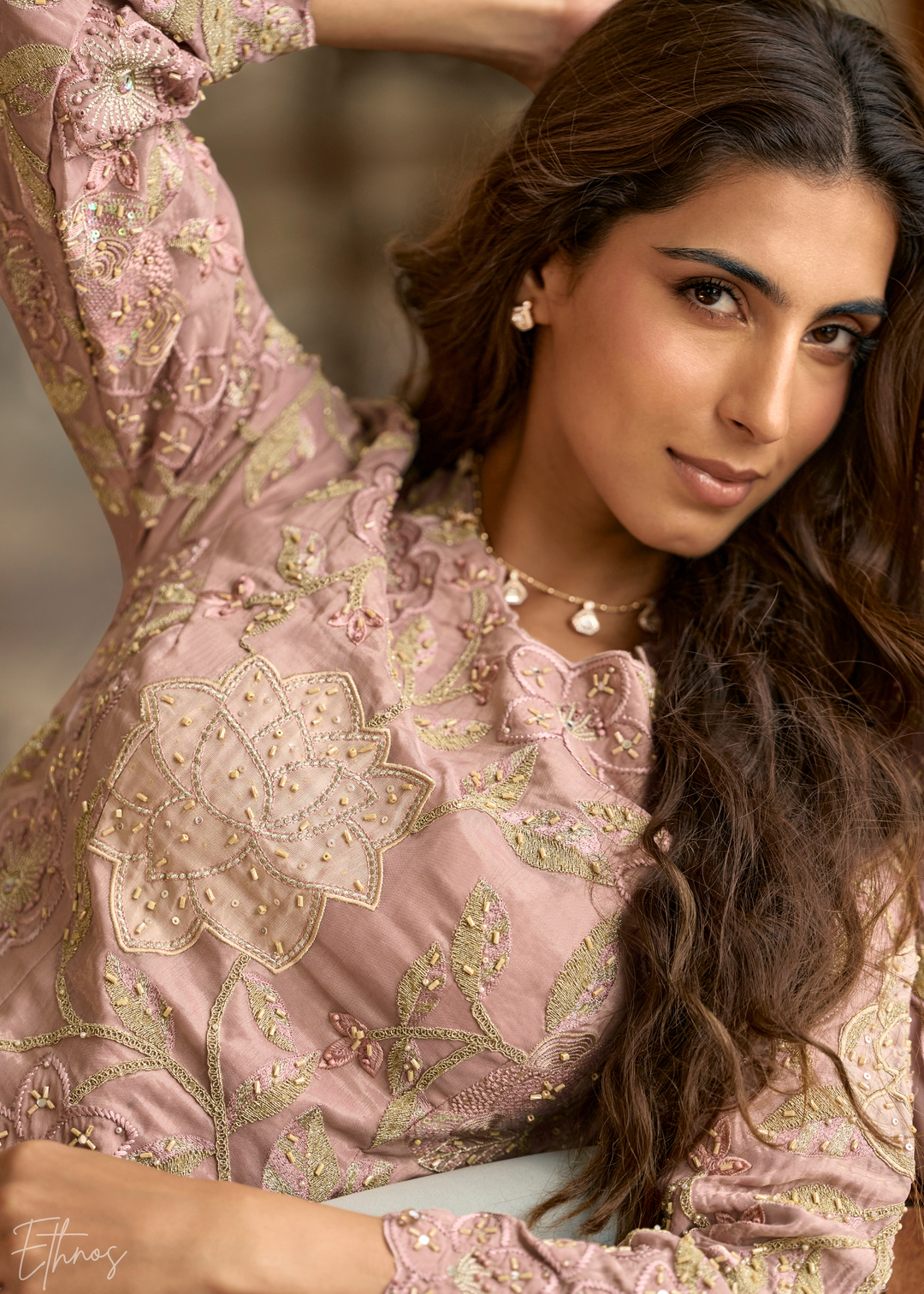 Pastel Pink Garden Simar Silk Palazzo Suit