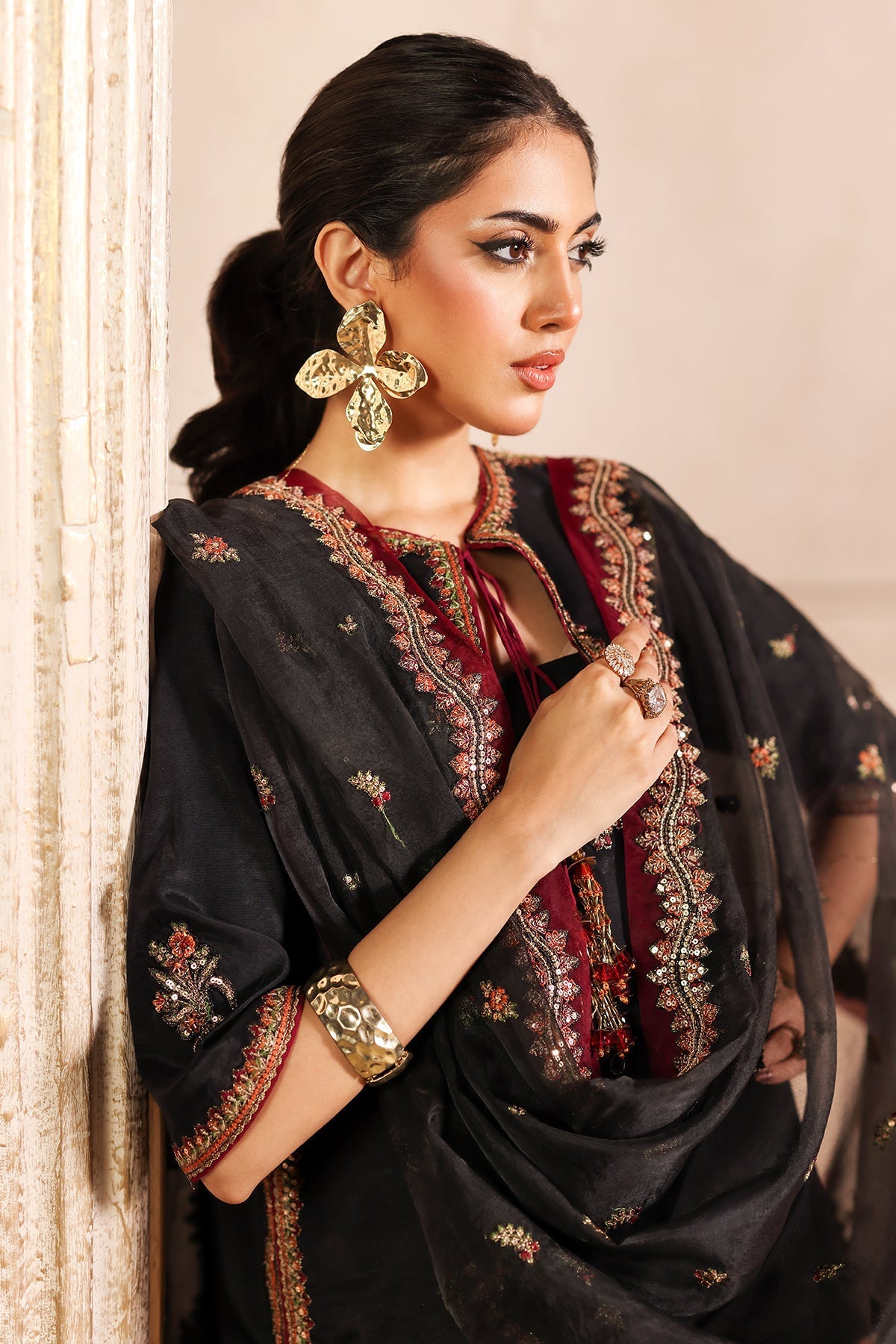 3-PC Embroidered Raw-Silk Suit by Charizma