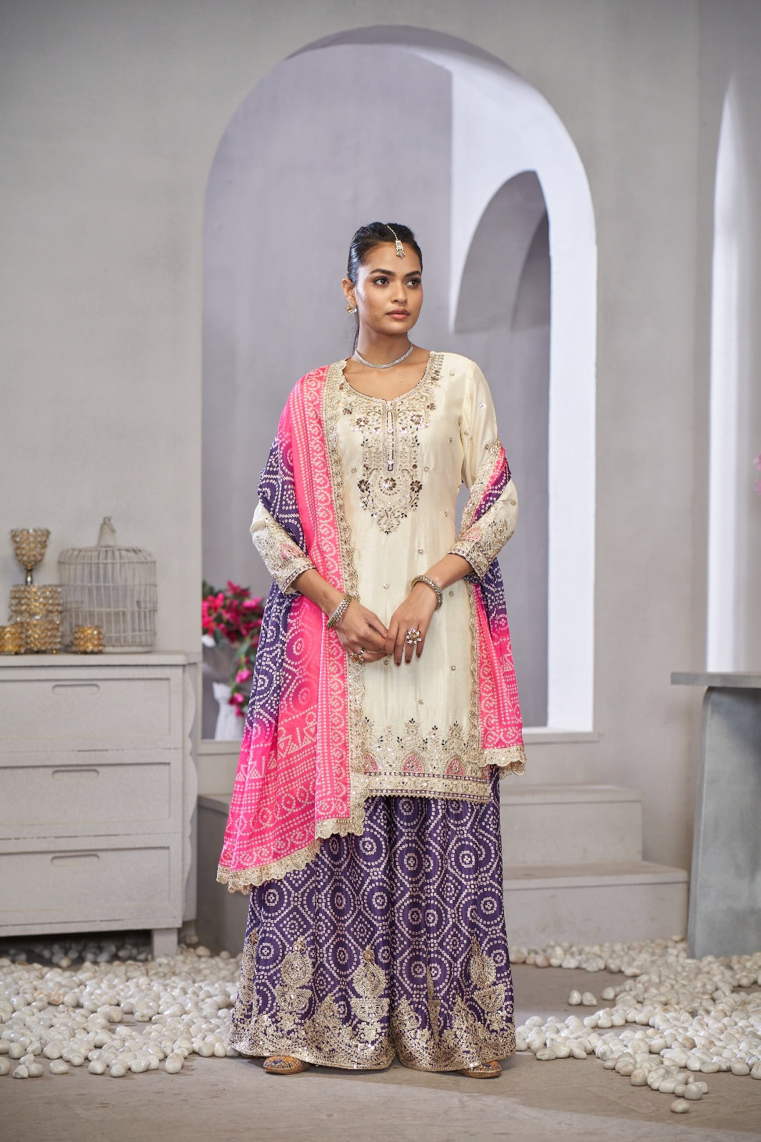 Indian Chinon Silk Sharara Suit