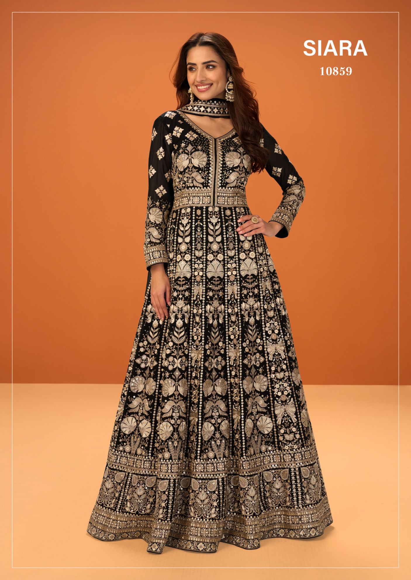 Black Premium Embroidered Georgette Anarkali Suit