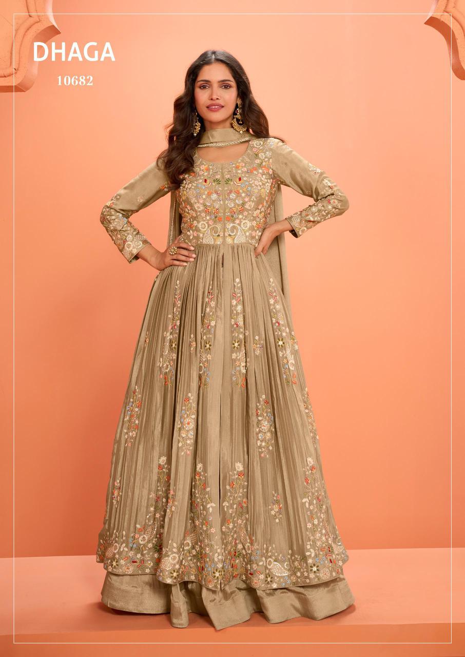 Beige Crepe Silk Embroidered Anarkali Suit With Skirt