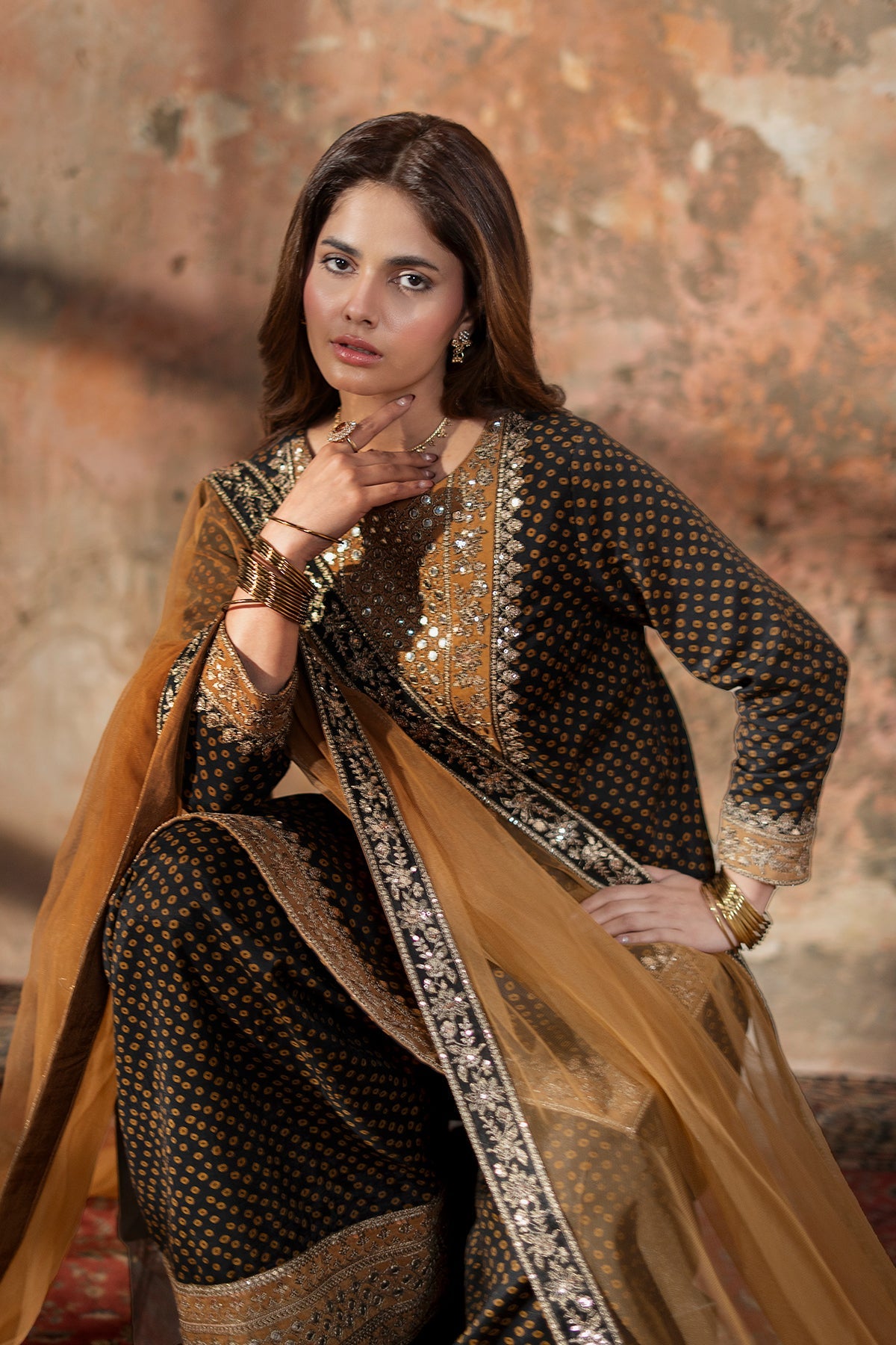 3-PC Embroidered Raw-Silk Suit By Charizma