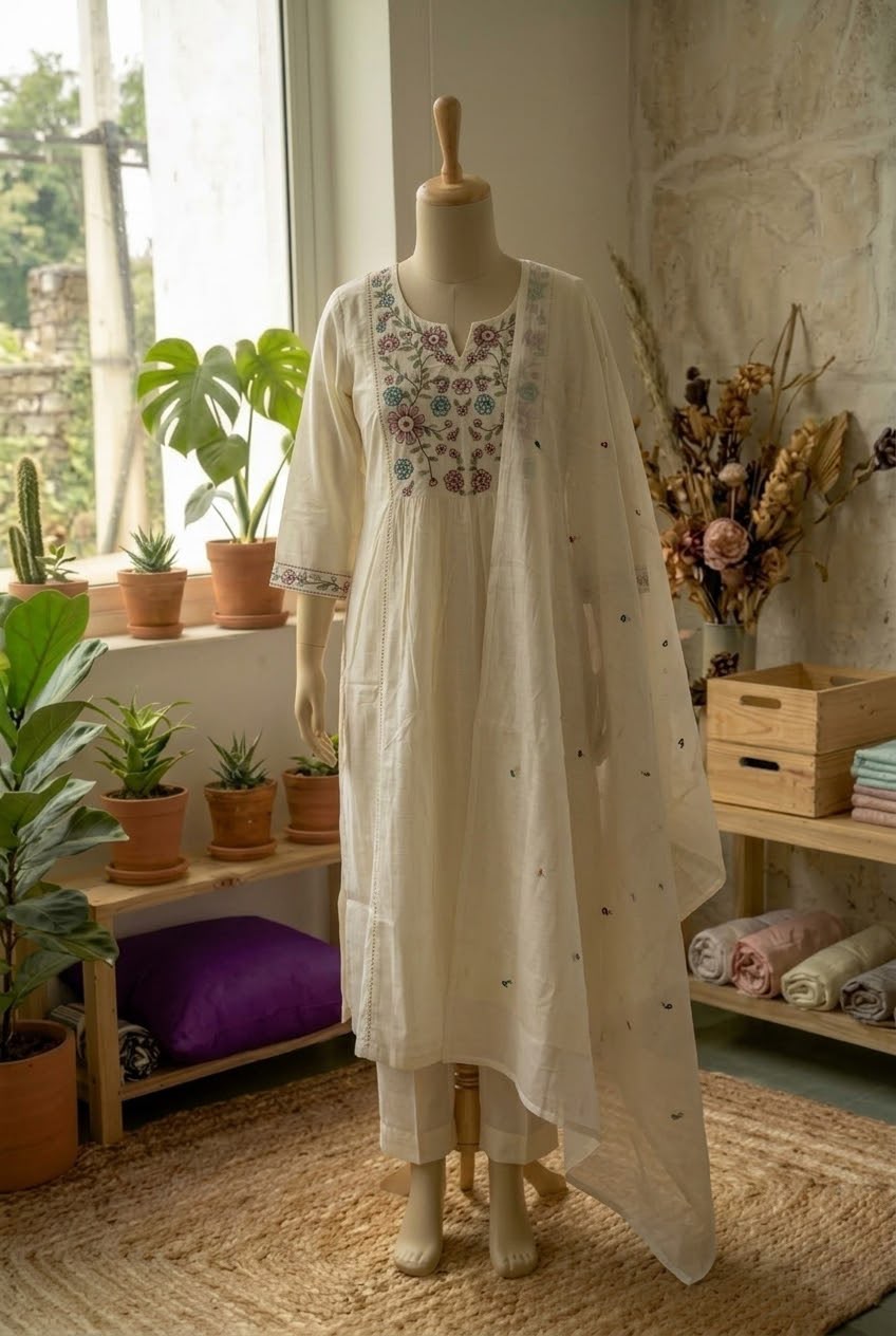 Mul Mul Cotton Embroidered 3pc Suit