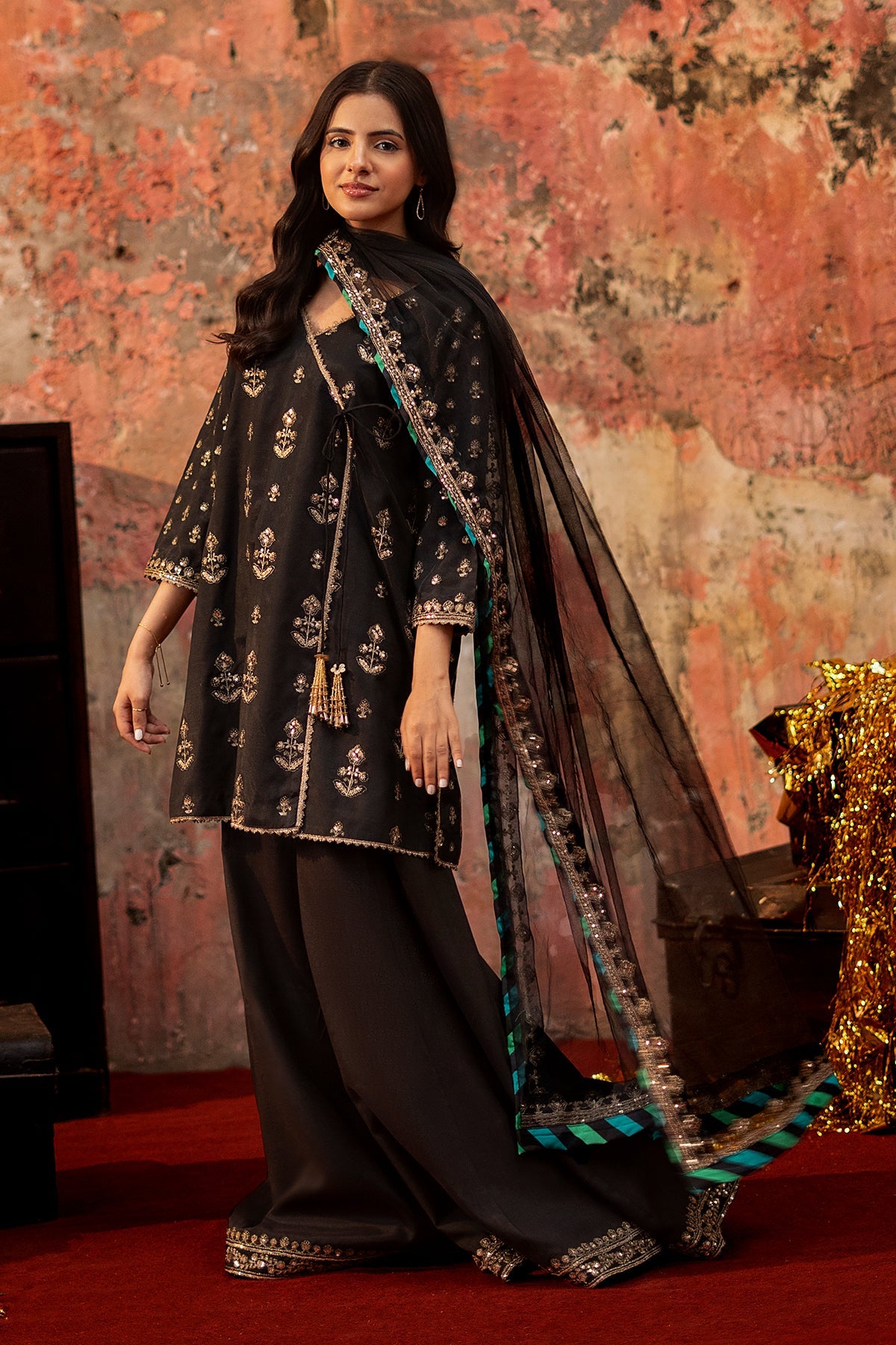 3-PC Embroidered Raw-Silk Suit By Charizma