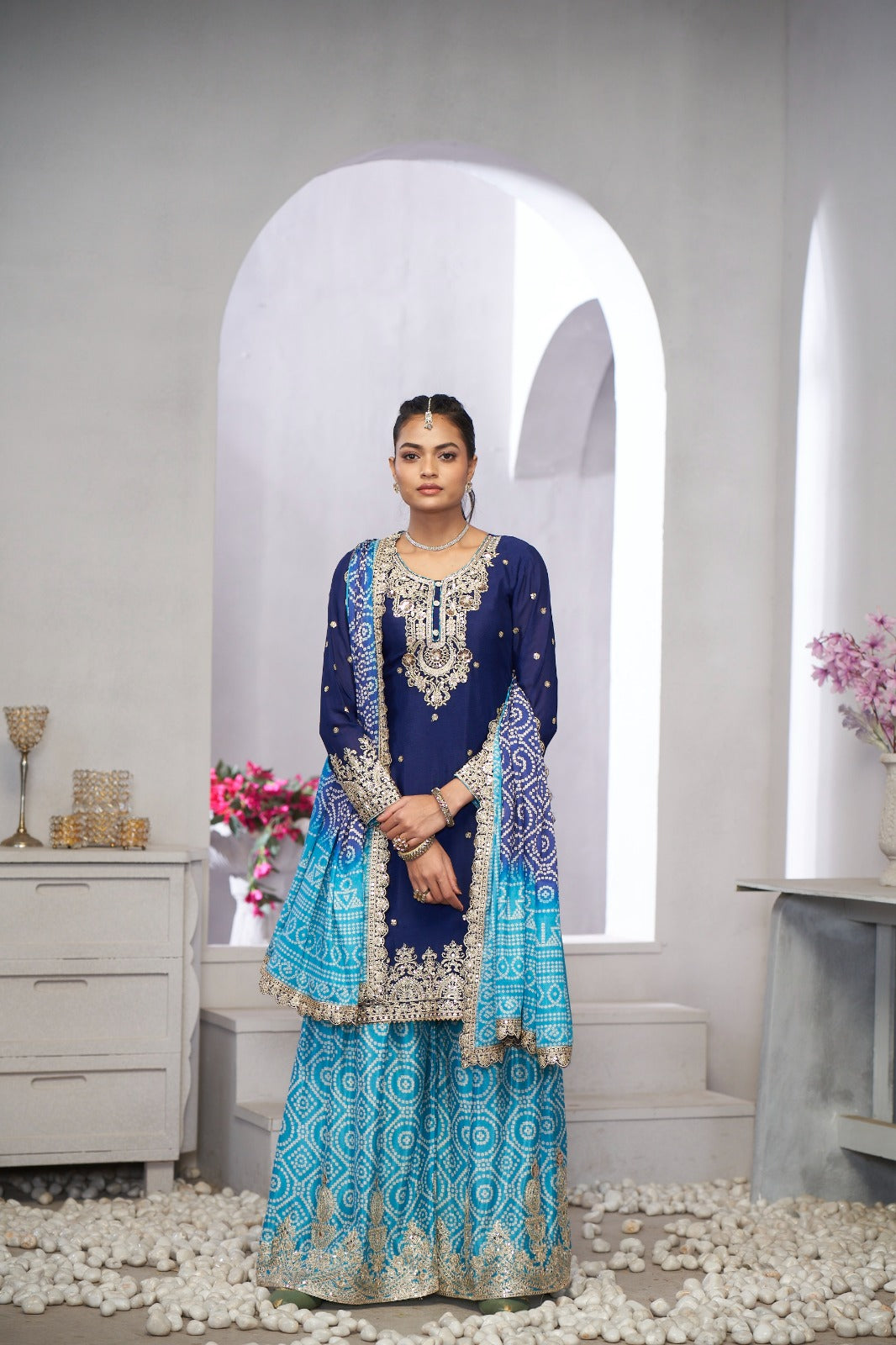 Indian Chinon Silk Sharara Suit