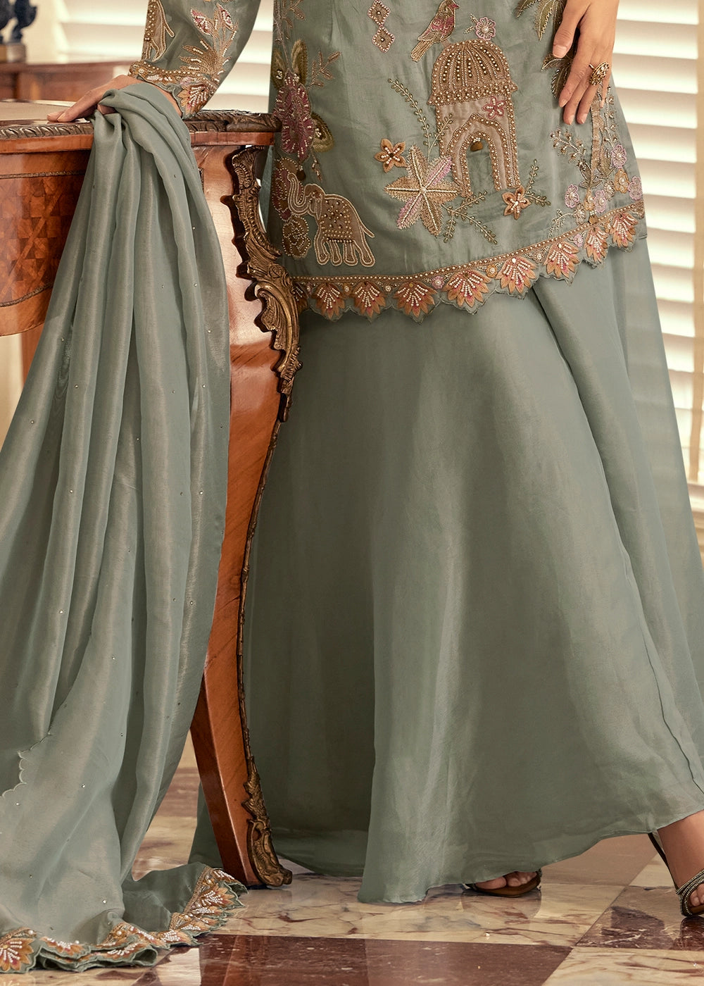 Echo Grey Simar Silk Palazzo Suit