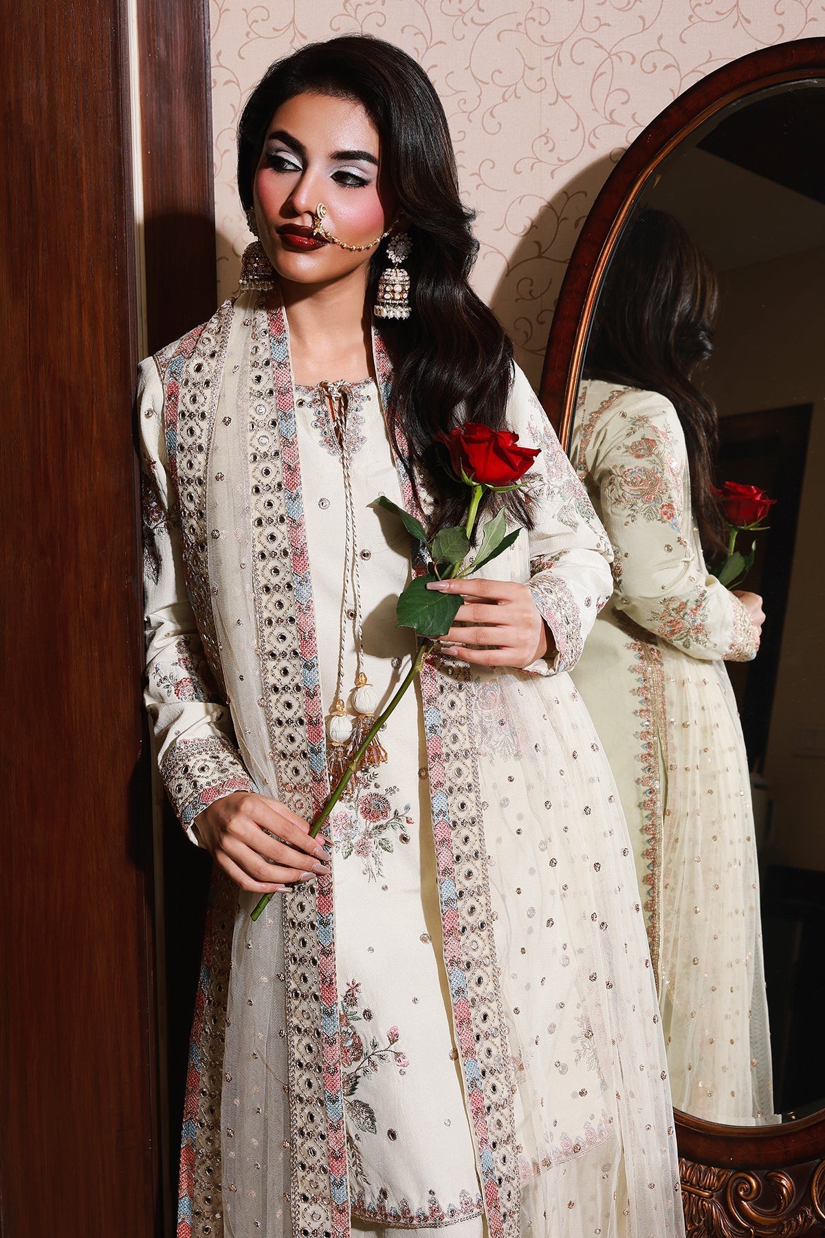 3-PC Embroidered Raw-Silk Suit by Charizma