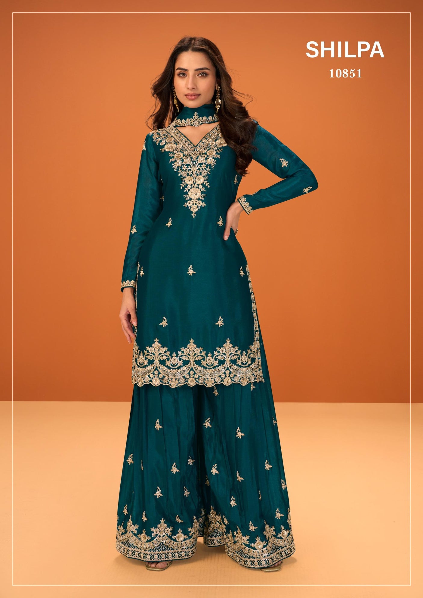 Indian Chinon Silk Sharara Suit