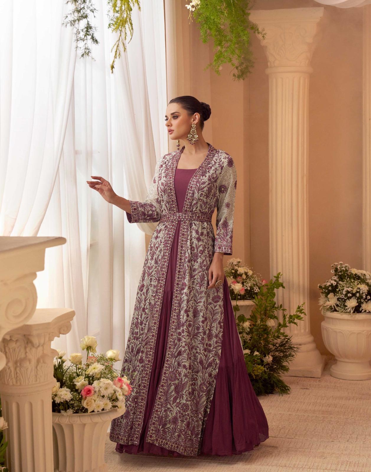 Indian Luxury Embroidered Chinnon Silk Suit