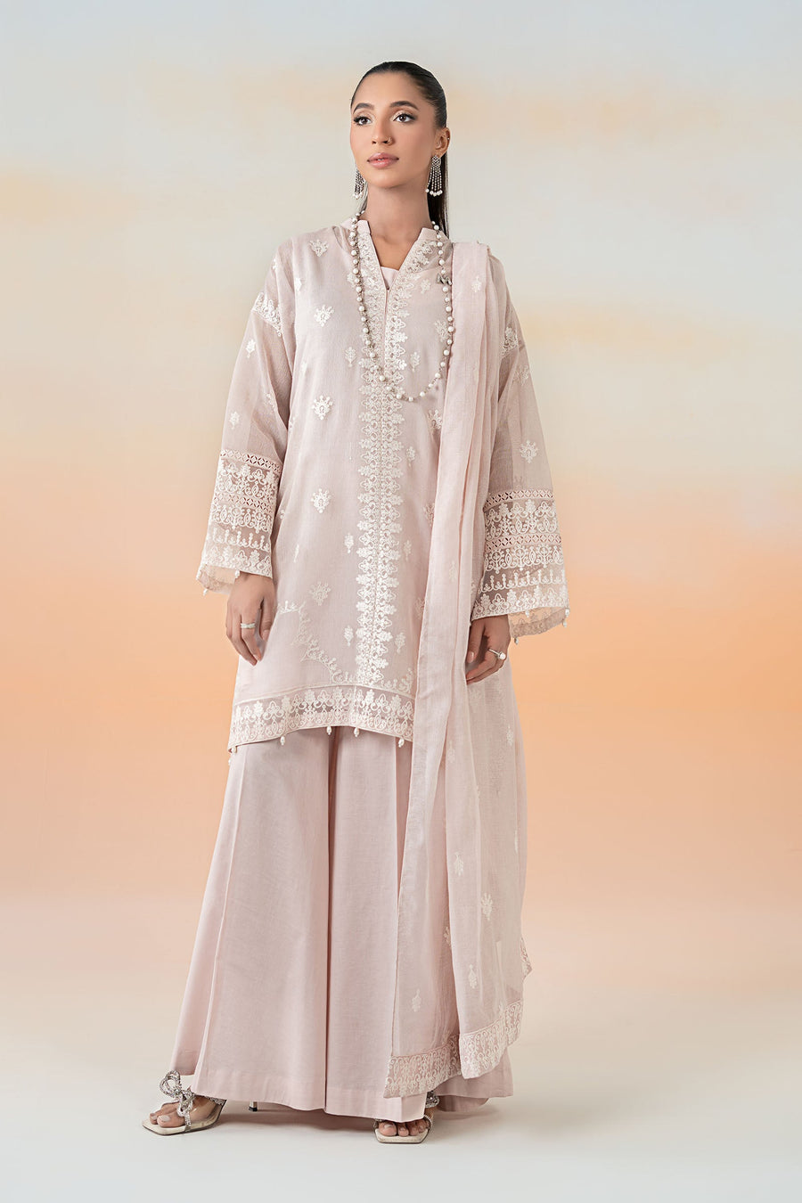 Maria. B. Embroidered Cotton Net Suit