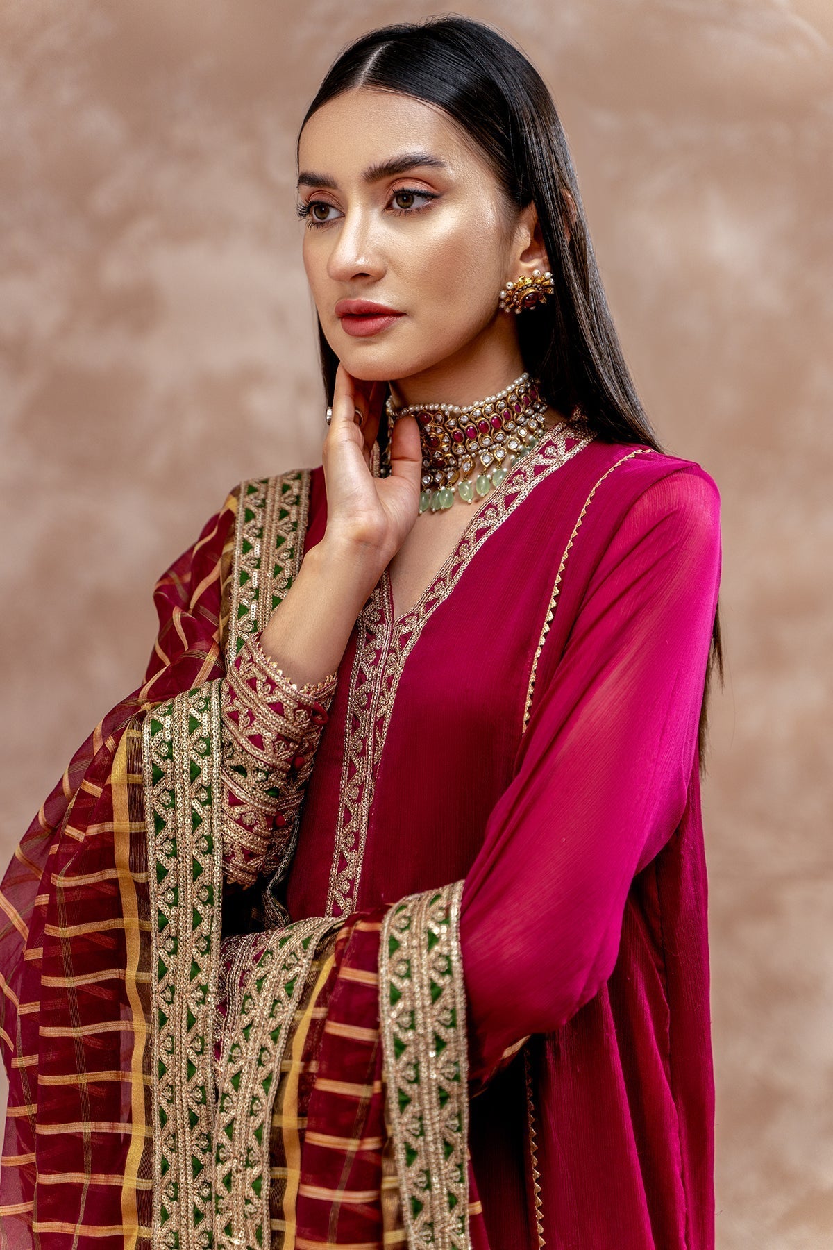 3-PC Embroidered Raw-Silk Suit by Charizma