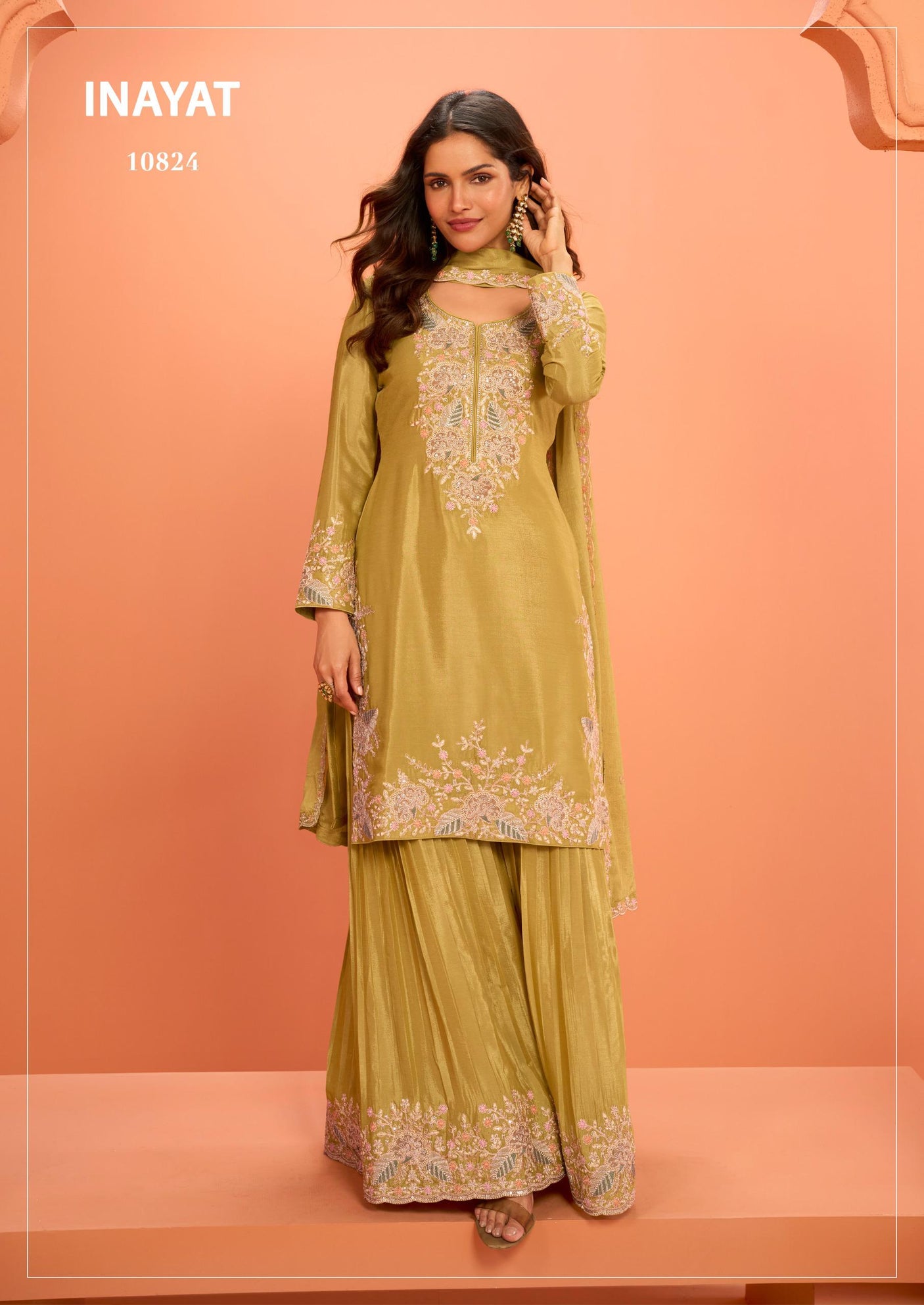 Mustard Yellow Tora Silk Embroidered With Palazzo