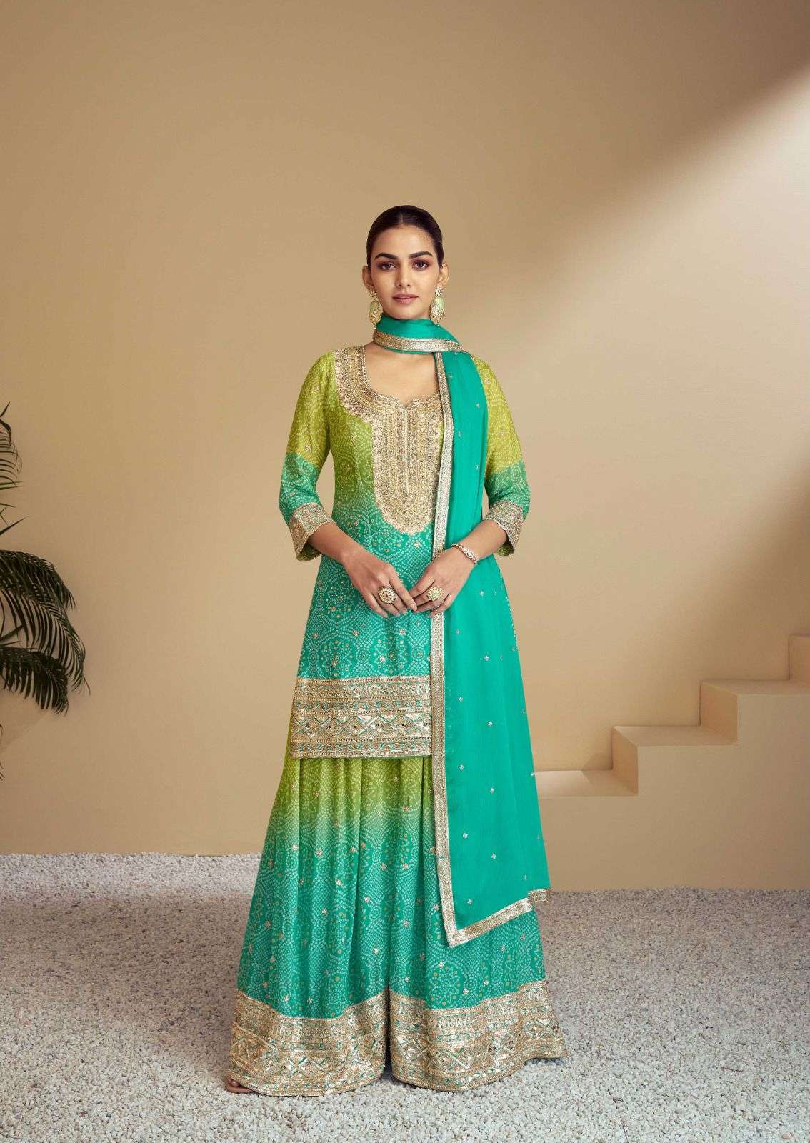 Indian Embroidered Chinon Palazzo Suit