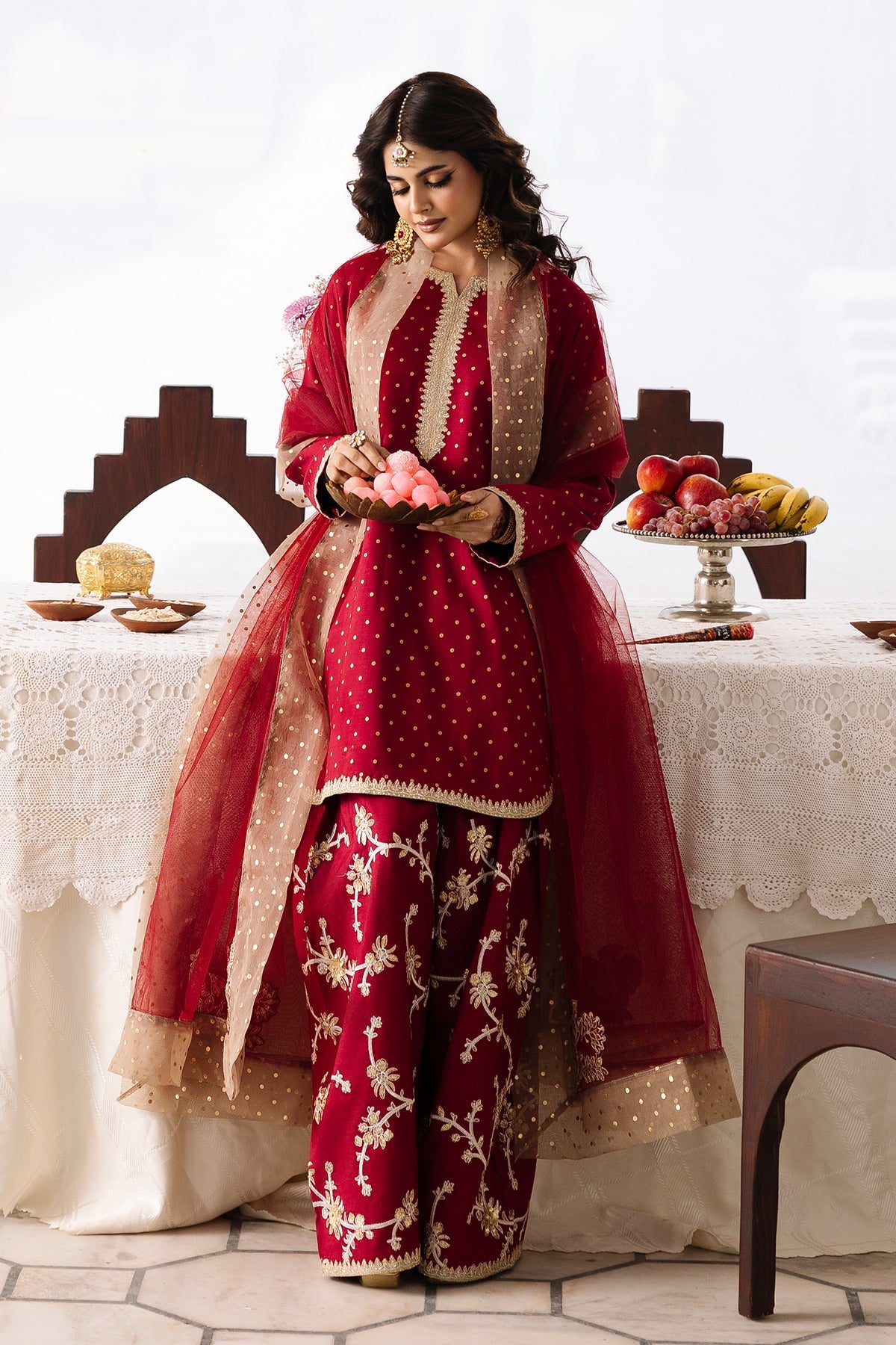 3-PC Embroidered Raw-Silk Suit By Charizma