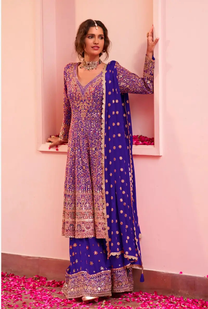 Real Georgette Embroidered Sharara Suit