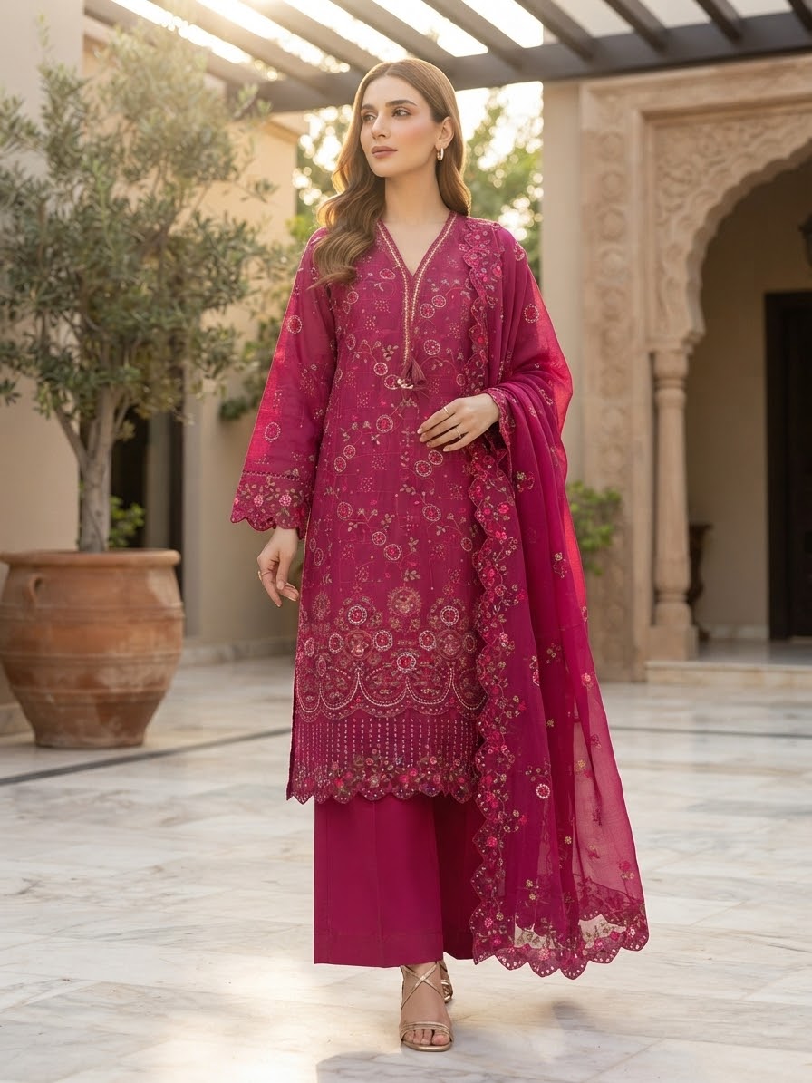 Bin Saeed Luxury Embroidered Lawn With Chiffon Dupatta