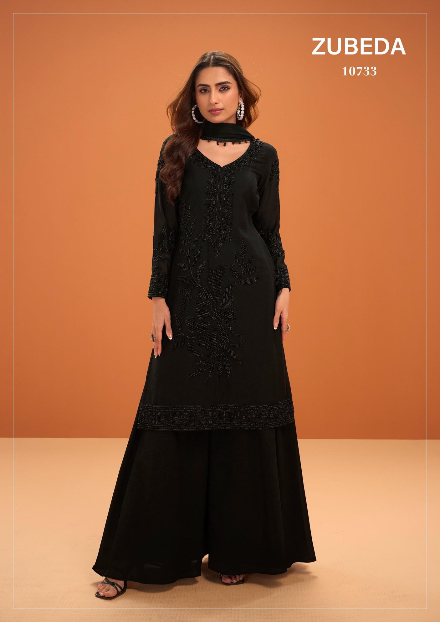 Black Chinon Sharara Suit Set with Dupatta