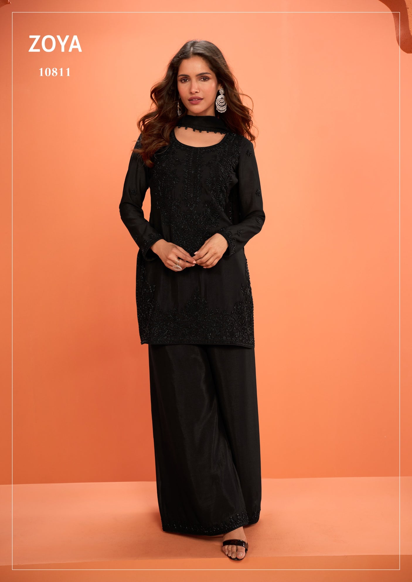 Black Chinon Party Wear Sharara Suit