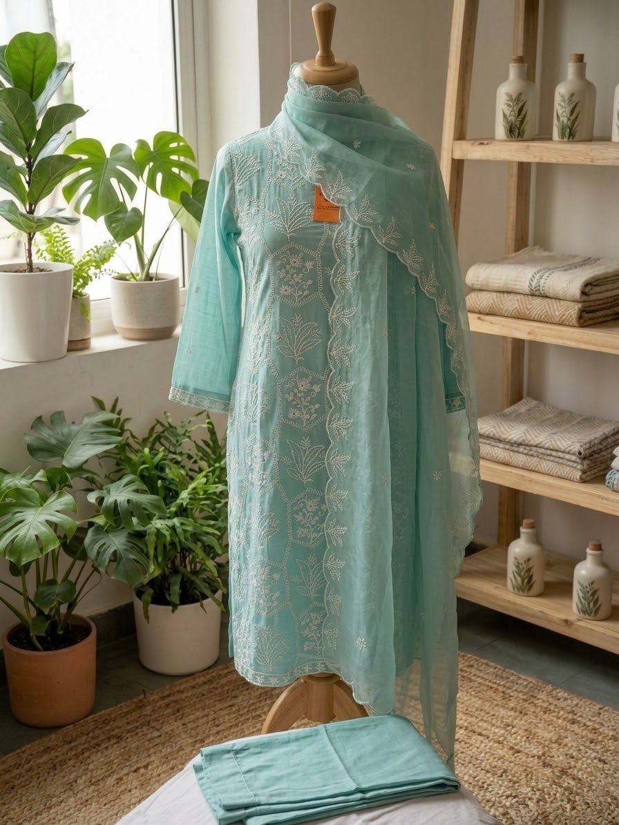 Cotton Embroidered 3pc Suit